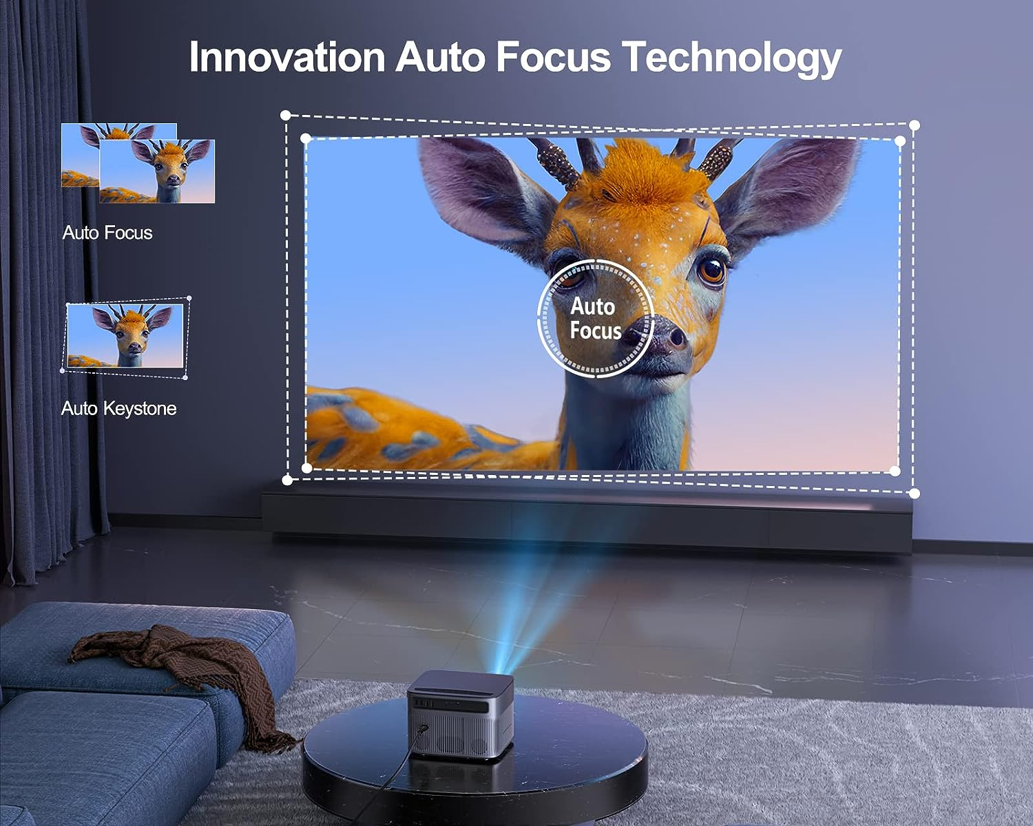 Projector【Auto Focus & Keystone】 Projector 4K 30000 Lumen Wifi6 Bluetooth Full HD 1080P Projectors Home Theater/Outdoor,50% Zoom 300'' Display for Ios/Android/Ps5/Tv Stick/Hdmi/Iphone image number 3