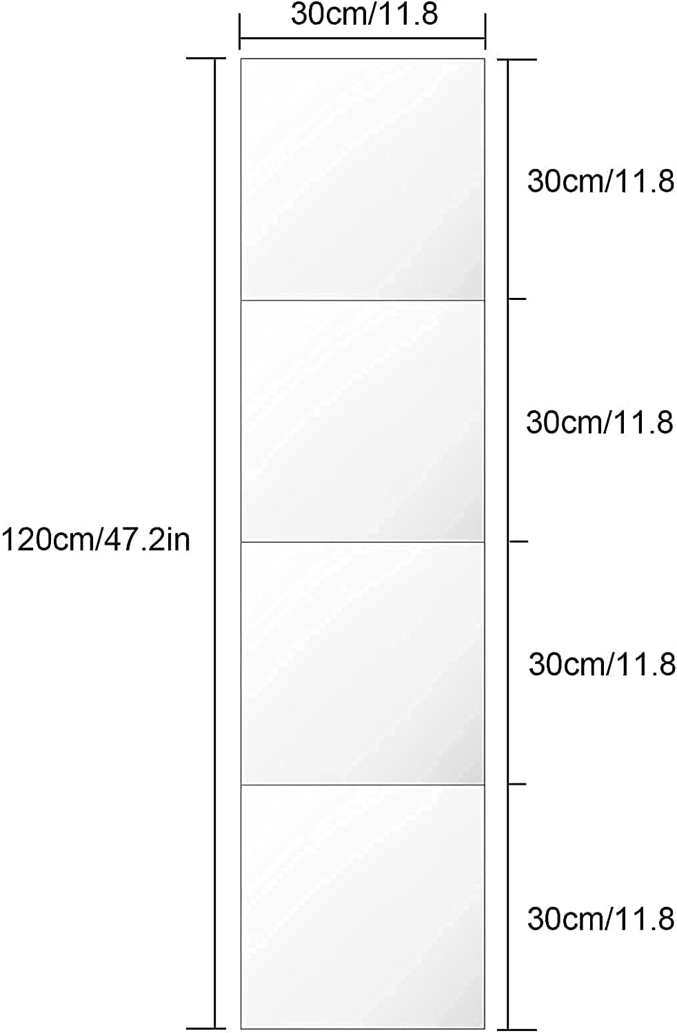 Square Full Length Mirror, DIY Self Adhesive Removable Acrylic Mirror Wall Stickers Tile Mirror Sheets, Art Decoration for Home Living Room Bathroom Bedroom Sofa TV Background Office (4Pcs, 30X30 Cm) image number 3