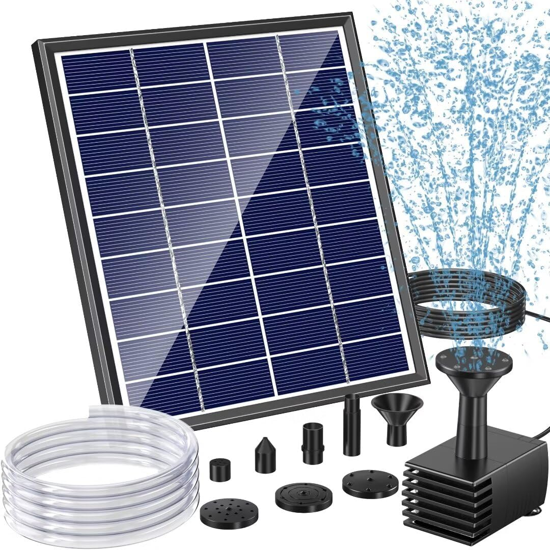 POPOSOAP Solar Bird Bath Fountain Pump, 6W Outdoor Solar Water Fountain Pump for Bird Bath with 4Ft Tubing & 5 Nozzles, DIY Solar Powered Water Pump for Garden, Ponds, Pool and Fish Tank image number 5