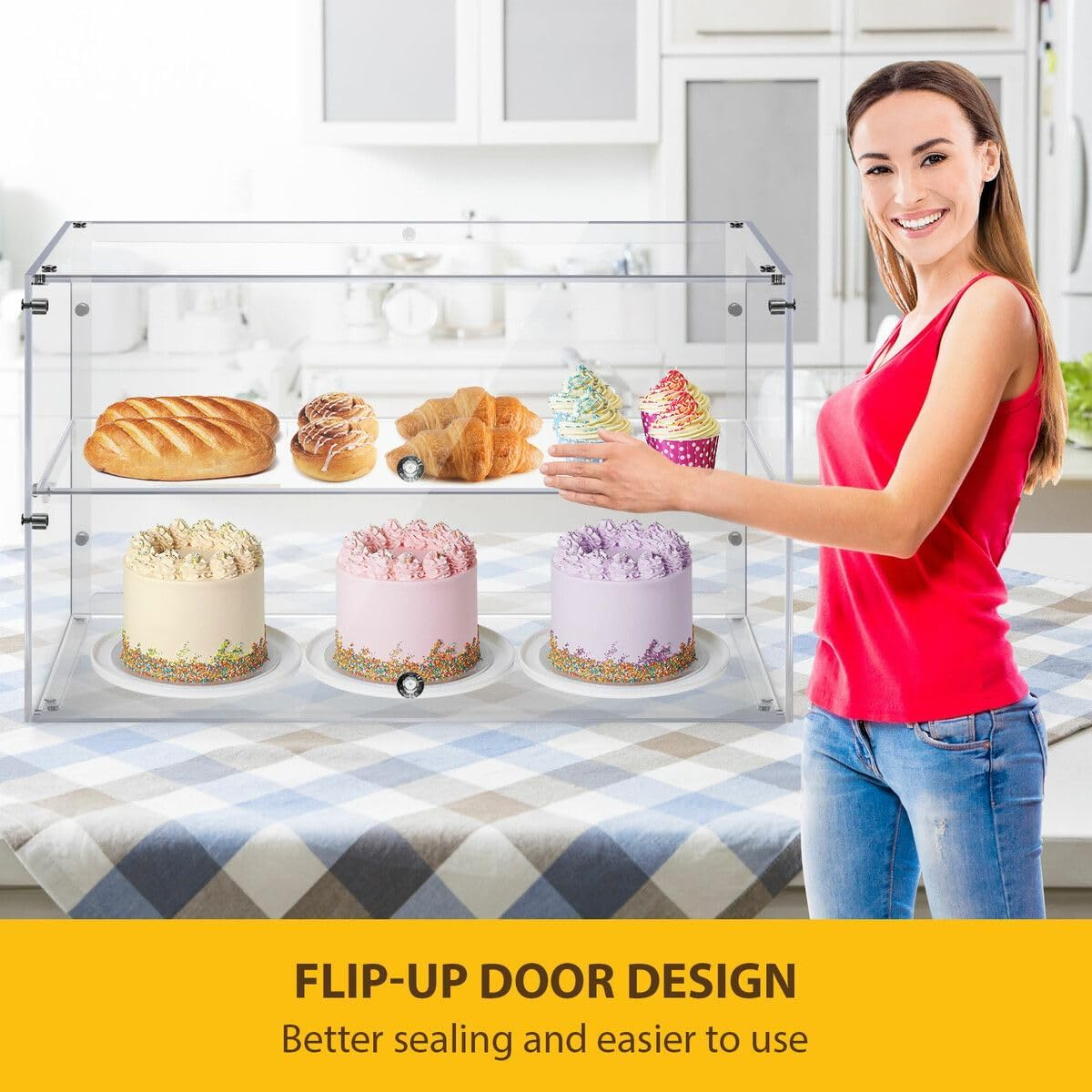 Maxkon 2 Tier Cupcake Display Cabinet Acrylic Cake Bakery Case Stand Muffin Donut Pastry Model Showcase Countertop Flip-Up Door image number 4