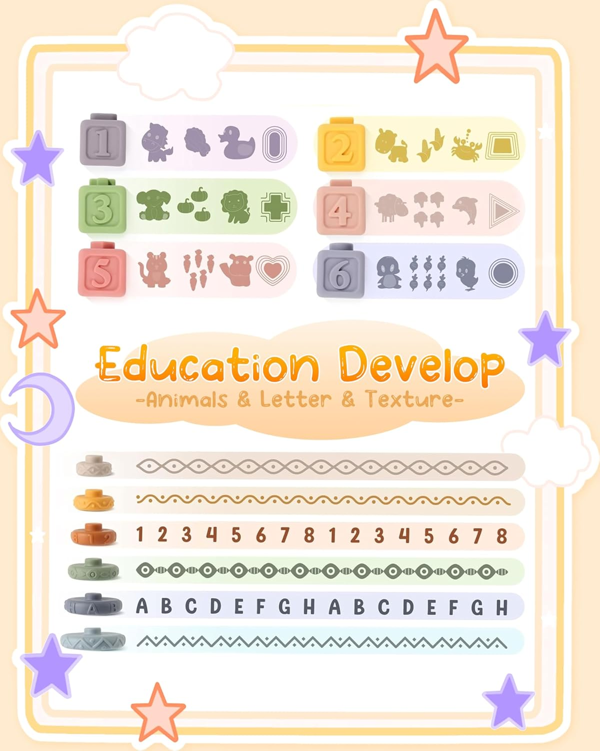 6In1 Montessori Toys for Babies - Stacking Blocks Rings Sensory Bin Toy with Cups & Shape Sorting for 6-12-18 Months, Educational Newborn Baby Development Toys Gift Infant Toddlers 1-3 Years Old image number 6