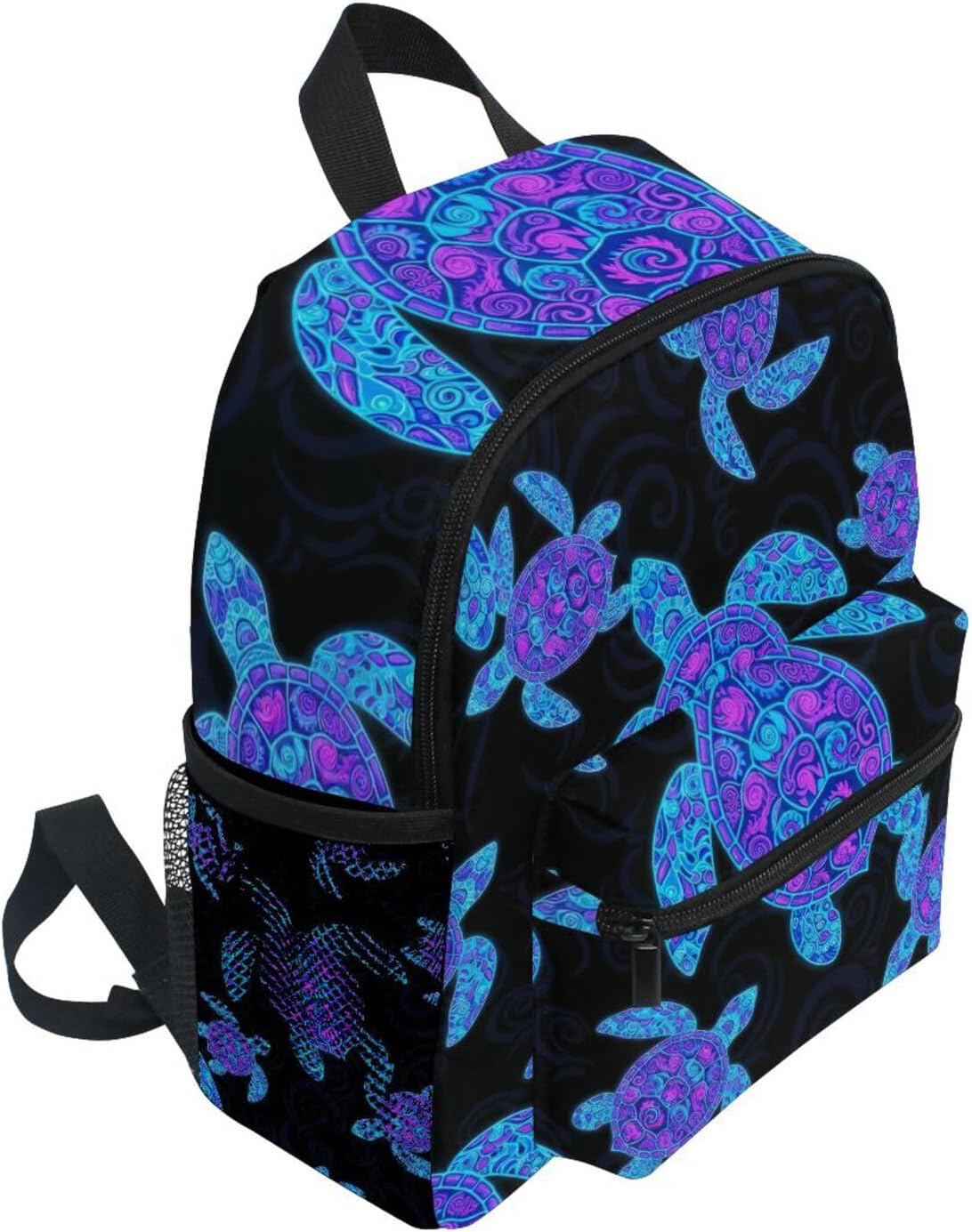 RPLIFE Toddler Backpack for Girls Boys, Neon Sea Turtles Black Little Kid'S Backpacks with Name Tag Mini, 3-8 Years image number 5