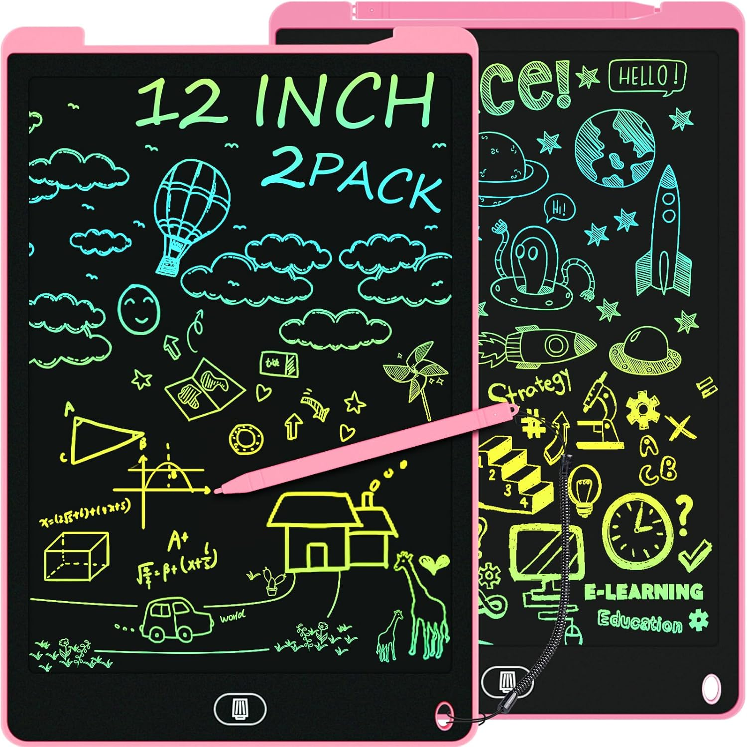 Electight 2 Pack LCD Writing Tablet for Kids, 12 Inch Colorful Doodle Board with Stylus, Eye Care Drawing Board with Lock/Delete FUNC, Portable Drawing Tablet for 3+ Years Old Boys Girls (Pink, Pink) image number 5