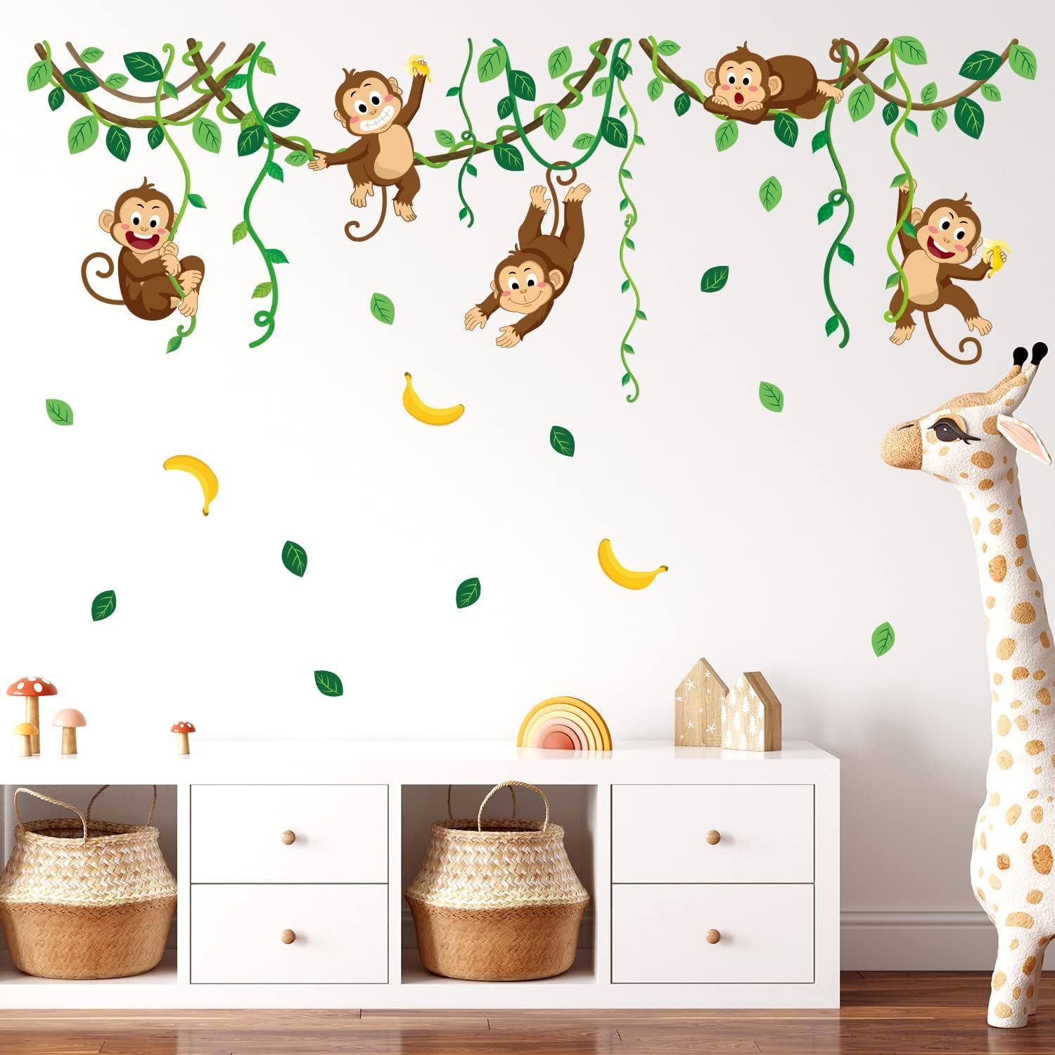 DECOWALL DS9-8053 Monkey Vines Wall Stickers Animals Kids Decals Peel and Stick Removable for Nursery Bedroom Living Room Baby Family Leaf Art D&eacute;cor image number 3