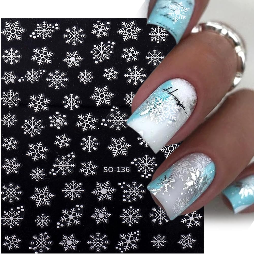 Christmas Nail Stickers, 8 Sheets, Self-Adhesive Snowflake 3D Gold Silver Snowflake Nail Stickers, Winter Nail Art Decals Design, DIY Decoration image number 5