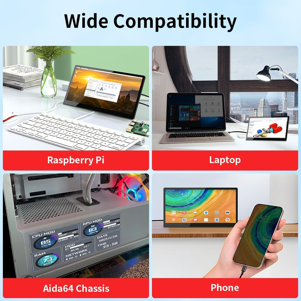 Magedok 10.1 Inch Touchscreen Mini Monitor, IPS 1540&times;720 USB-C HDMI Portable Secondary Display with Stand & Speaker, Stretched Bar Screen for PC Laptop Rasp PI AIDA64 STEM DIY image number 4