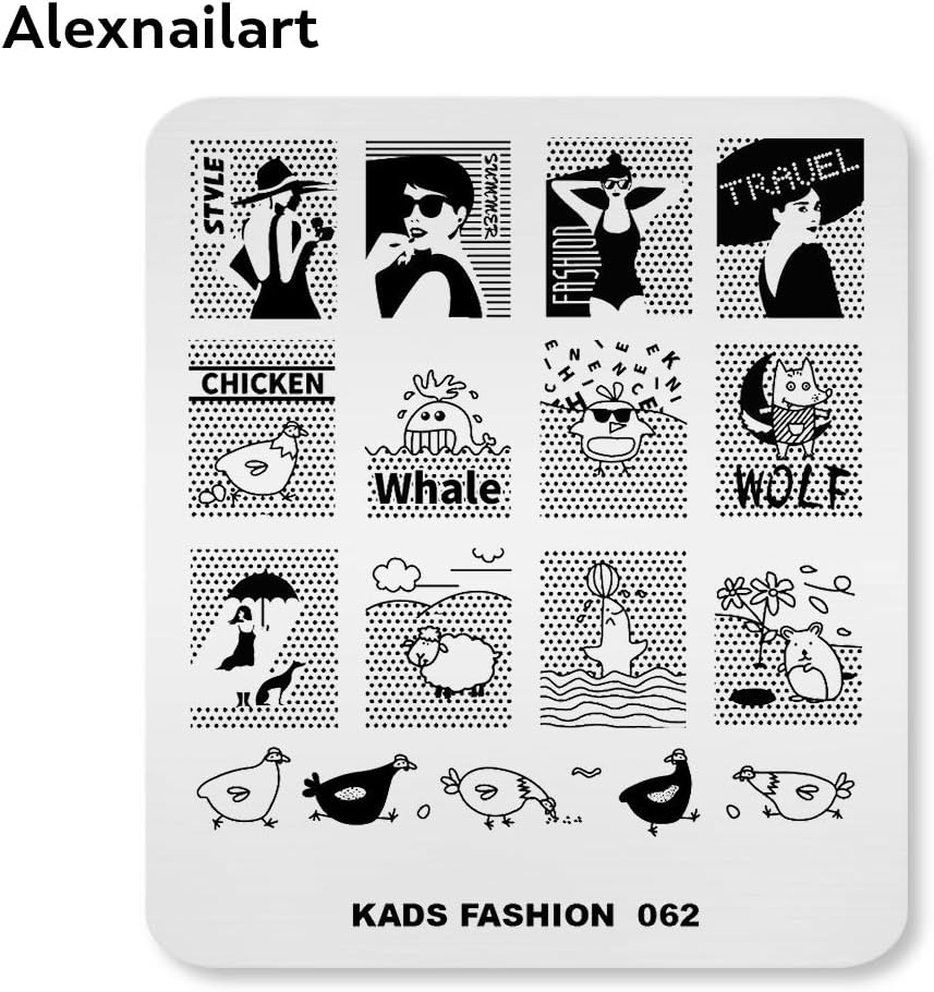 Alexnailart Nail Art Stamping Plates Image Template with Animal Elegant Lady Wave Point Ocean Pattern for Nail Design Manicure Print DIY Nail Design Nail Polish Transfer Tools image number 2
