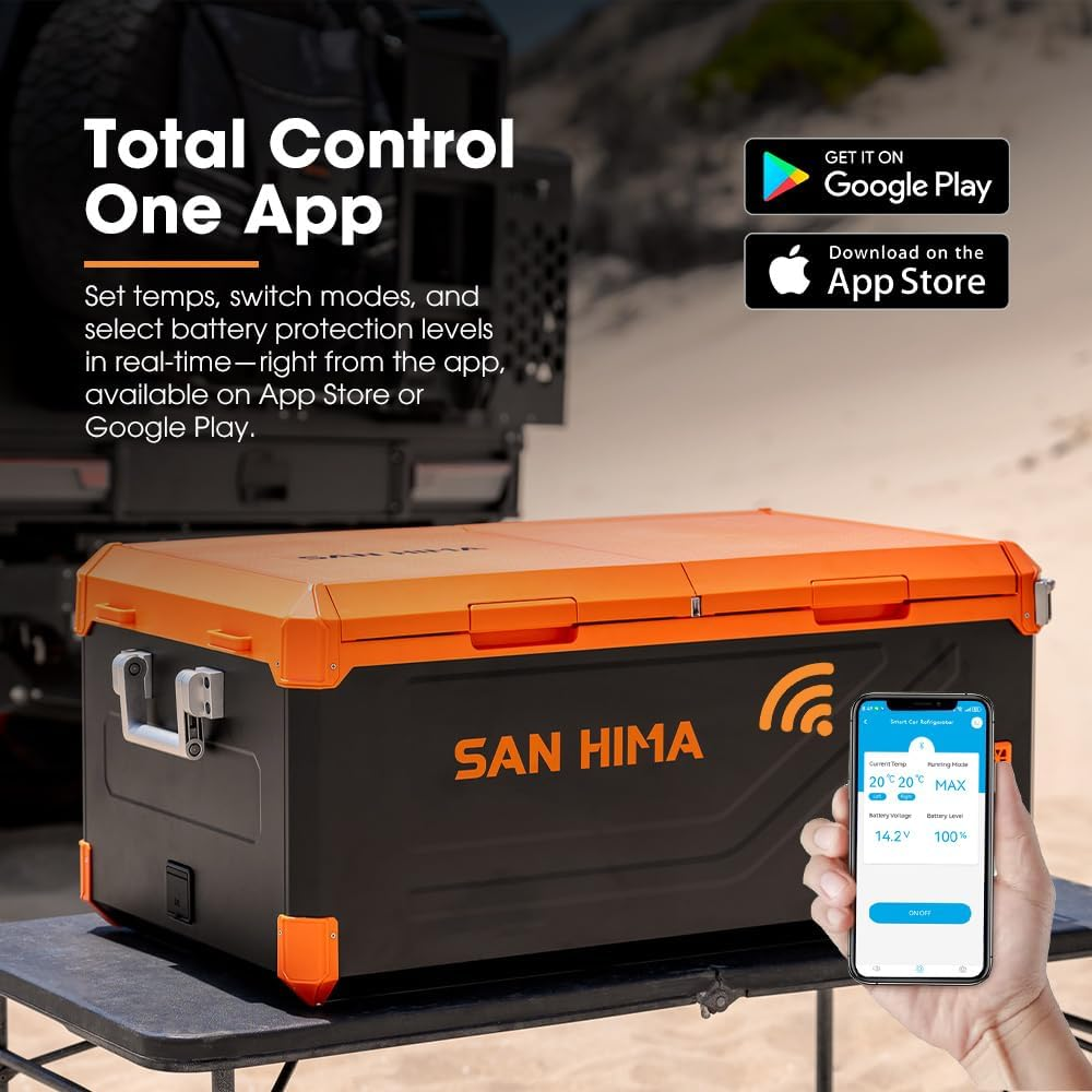 San Hima 75L Portable Camping Car Fridge, DC/AC Power Bluetooth Control Refrigerator with Double Door Detachable Lib, LG Compressor Smart Cooling & Protection -20℃~20℃, for Truck Caravan Travel Trips image number 1