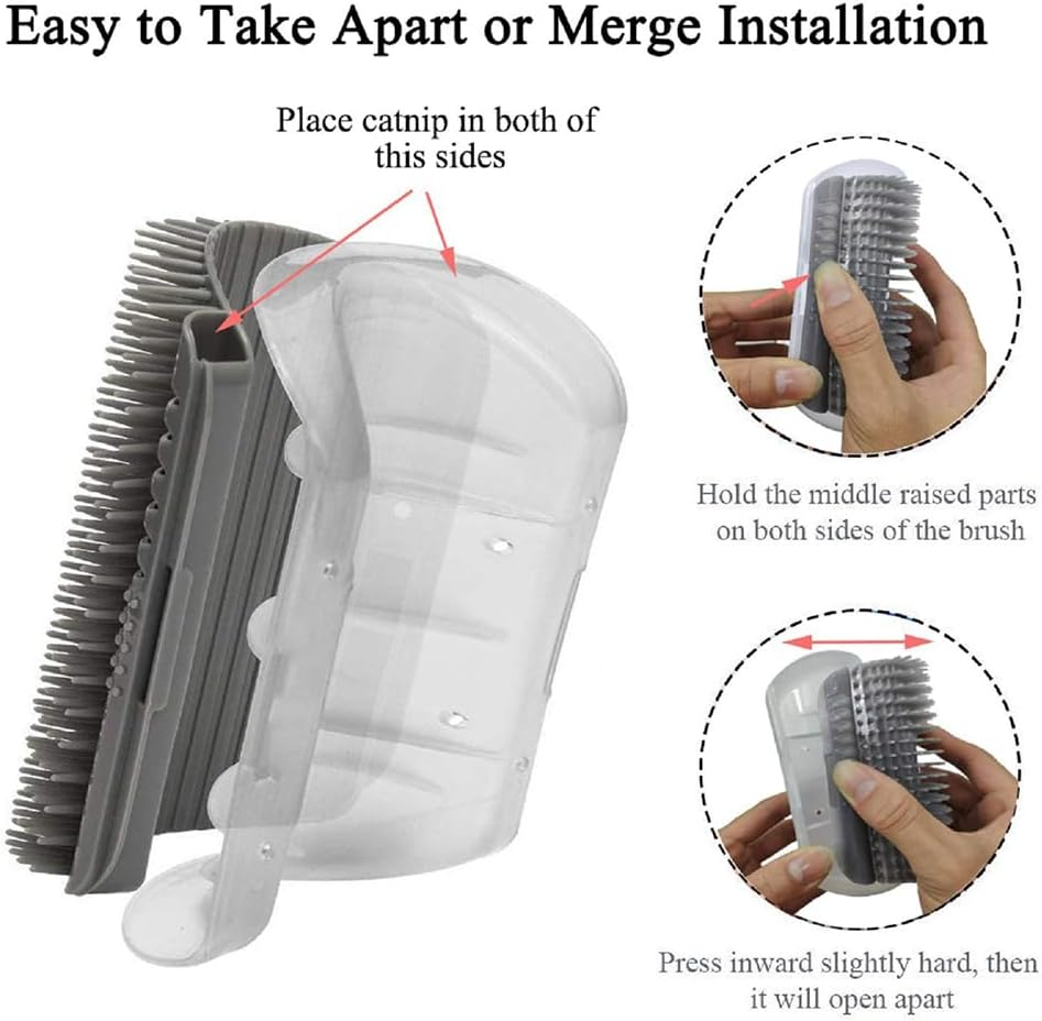 Pack of 2 Soft Cat Brush, Massage Corner for Cats, Self Groomer, Cat Loves Corner Brush, Cat Toy with Catnip for Long Hair, Short Hair, Cat Massage, Grey image number 6