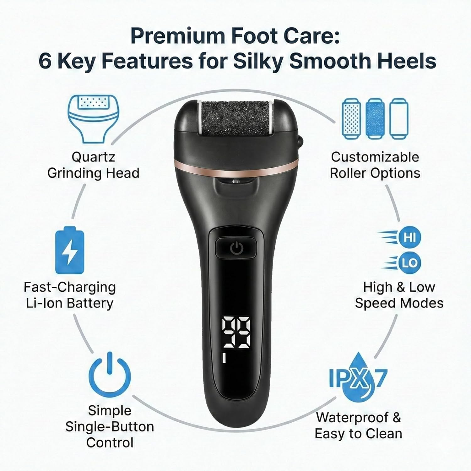 Quantum Lux Premium Electric Foot Callus Remover Kit 18 Pieces for Feet Foot Filer Dead Skin Remover for Feet Callous Remover Tool Electric Pedicure Foot File Kit Luxurious (Black) image number 3