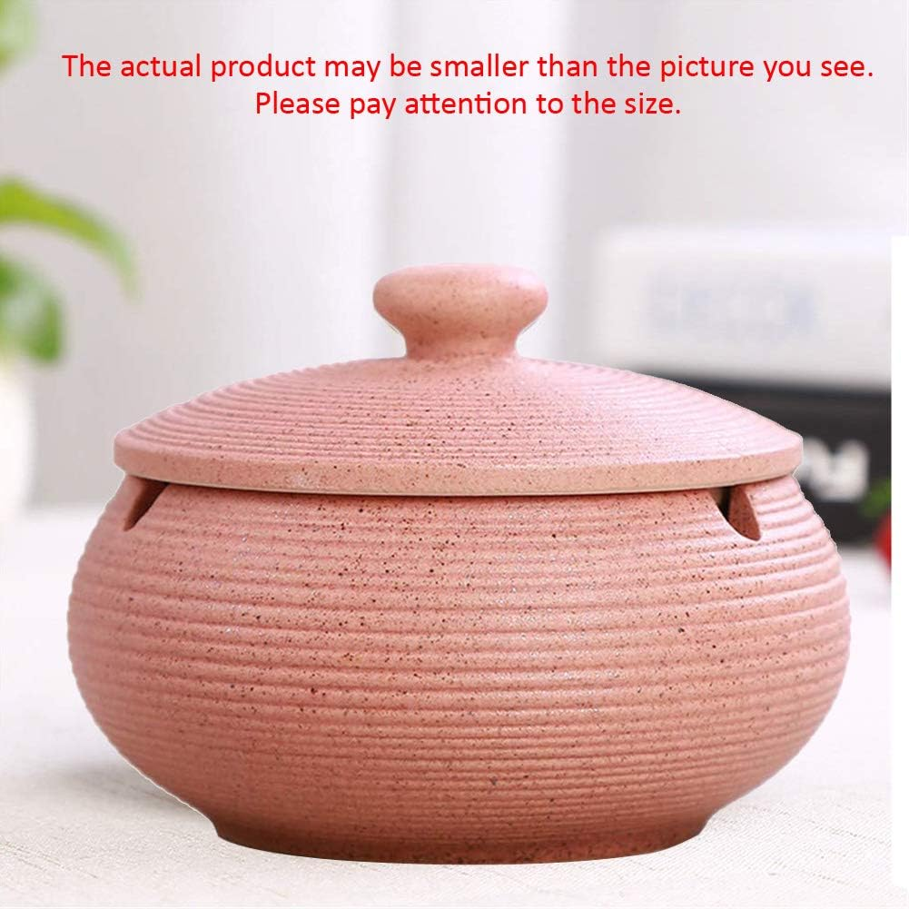 Lependor Ceramic Ashtray with Lids,Windproof,Cigarette Ashtray for Indoor or Outdoor Use，Ash Holder for Smokers,Desktop Smoking Ash Tray for Home Office Decoration - Pink - Black image number 6