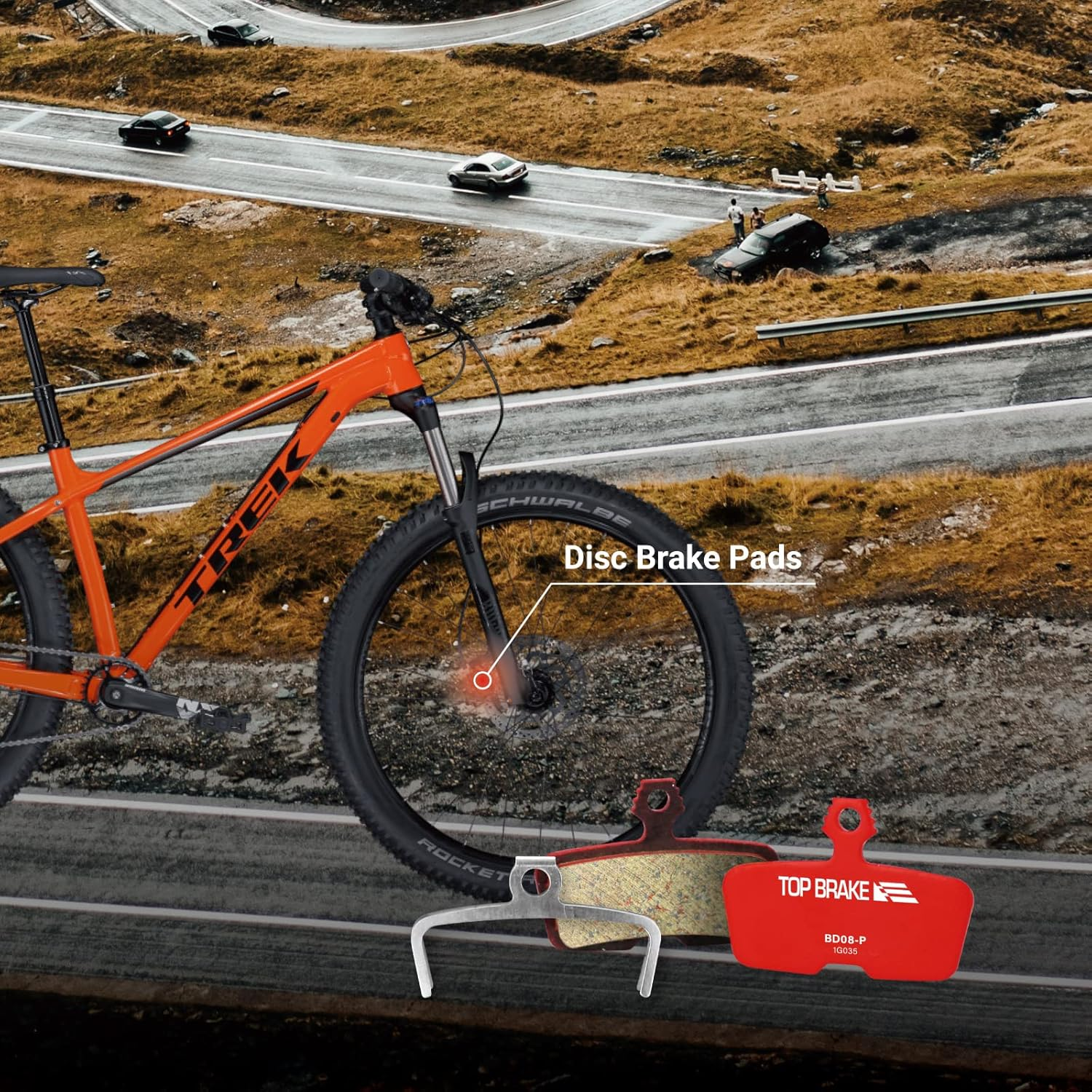 TOP BRAKE Disc Mountain Bike Brake Pads for AVID SRAM Code R,Re,Rsc/Guide RE/G2 RE/DB8 | MTB, Downhill, Trail Bikes | Ceramic Compound, Silent Option, Performance Version, Red image number 6