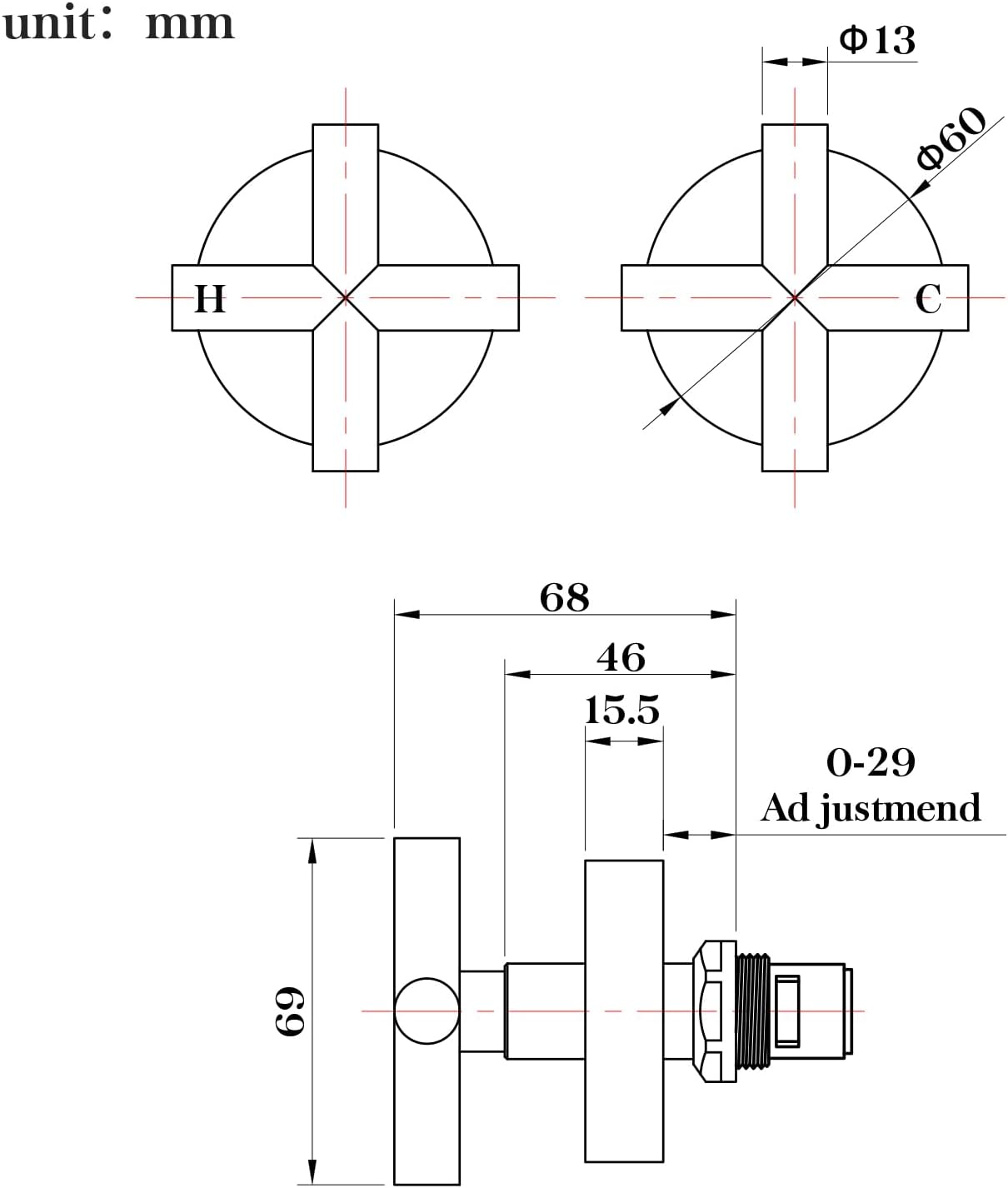Decaura Shower Mixer Taps 1/4 Turn Twin Tap Cross Handles Levers Hot Cold Shower Spindles Kits Bathtub Solid Brass Watermark (Chrome) - Chrome image number 5