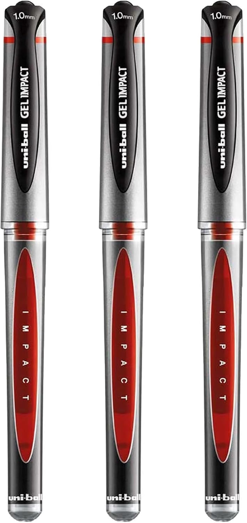 Uni Ball Pen with Cap - Red (UM 153S) Gel Impact Rollerball Pen - Wide 1Mm Tip Tip 0.6Mm Line - Pack of 3