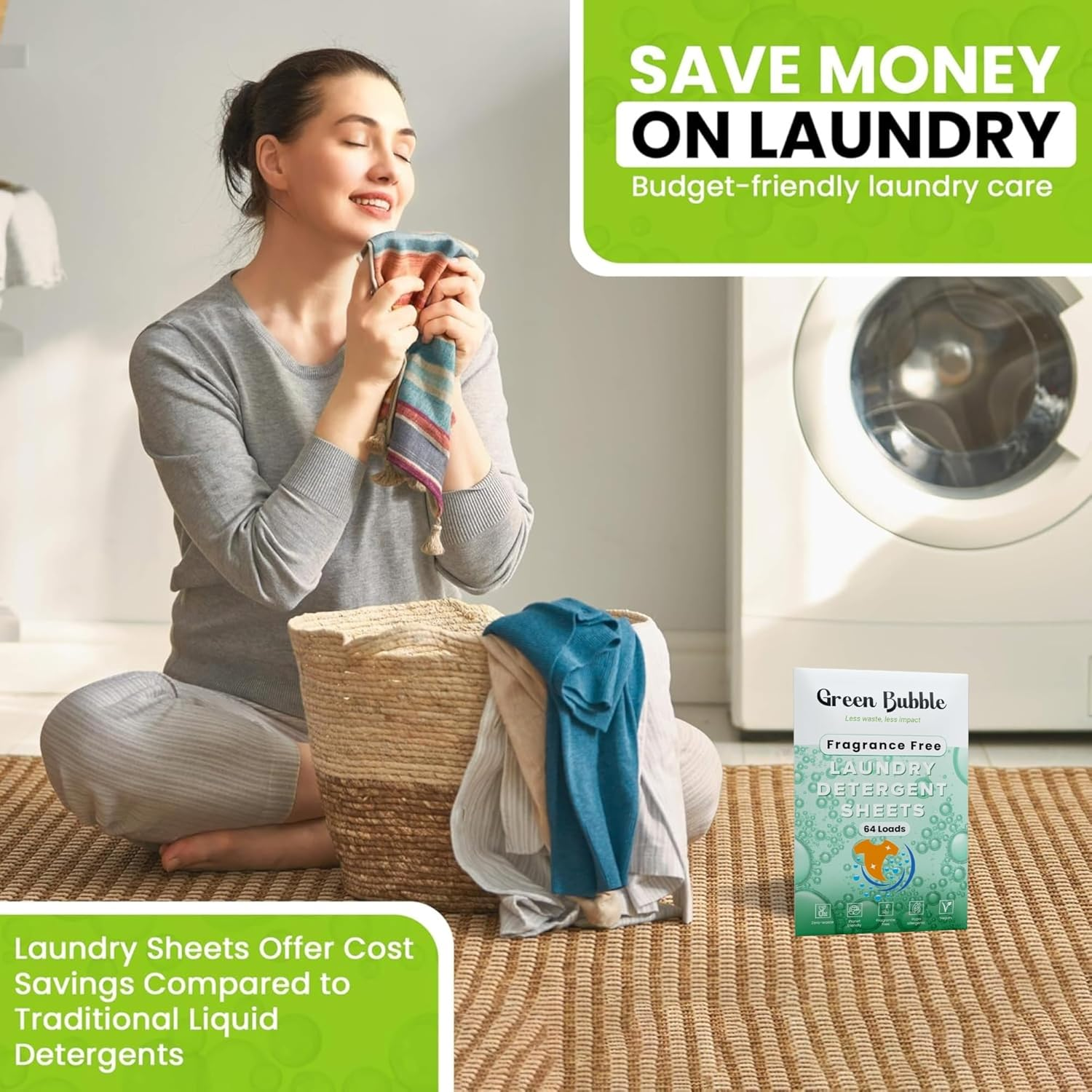 Green Bubble Laundry Detergent Sheets &ndash; 64 Loads, Fragrance Free