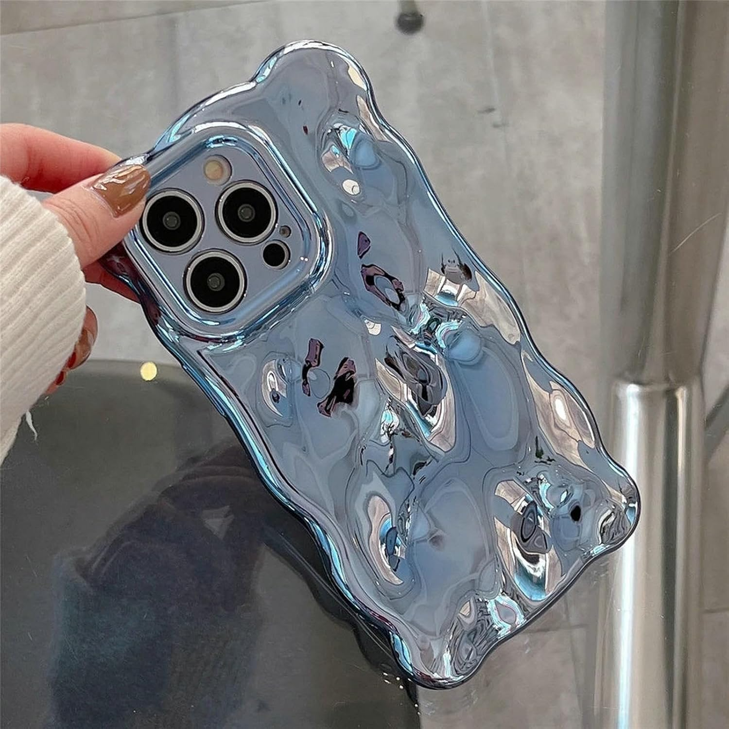 JANDM Case for Iphone 13 Pro Max,3D Wave Bubble Shape Ripple Chrome Pattern Soft Non-Yellowing Bumper Case Glitter Shiny Camera Shockproof Women Girls Cover Case for Iphone 13 Pro Max -Silver