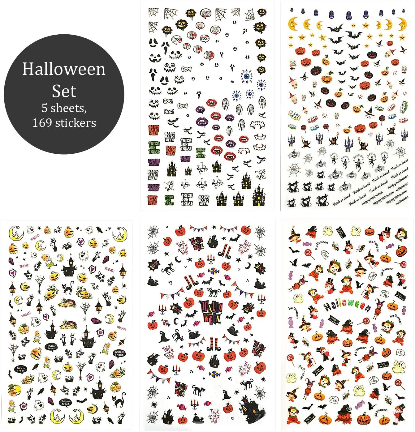 Winstonia Halloween Nail Stickers Decals Bundle Set, 150++ Pieces, Easy Manicure Decorations Fall Creepy Pumpkin Black Cats Witch Bats and More image number 2