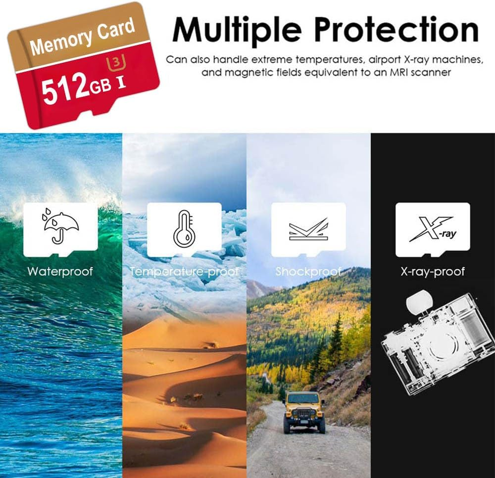 Micro SD Card 512GB Waterproof Memory Card 512 GB High Speed Micro SD Portable Memory Carte for Storage Phone/Camera/Dash Cam image number 1