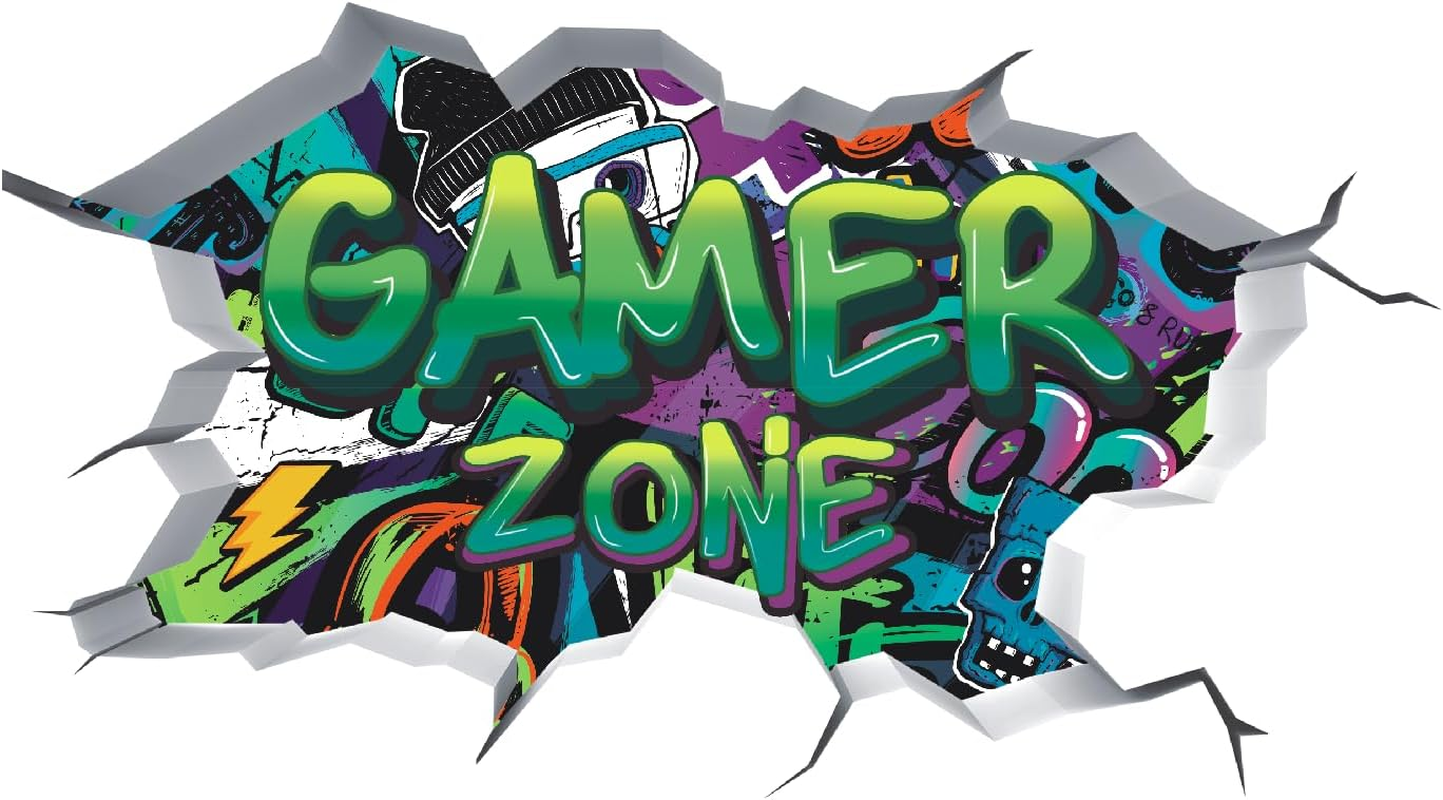 Toarti 3D Gamer Wall Stickers Green Zone - Vinyl Wall Decal for Gaming Bedroom, Video Game Removable Wall Art, Playroom Decor for Teens (Green) image number 1