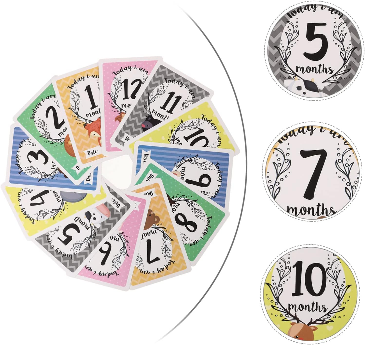 12Pcs Animal Milestone Cards for Girl Gifts Born Month Signs Decorative Growth Recording Cards image number 1
