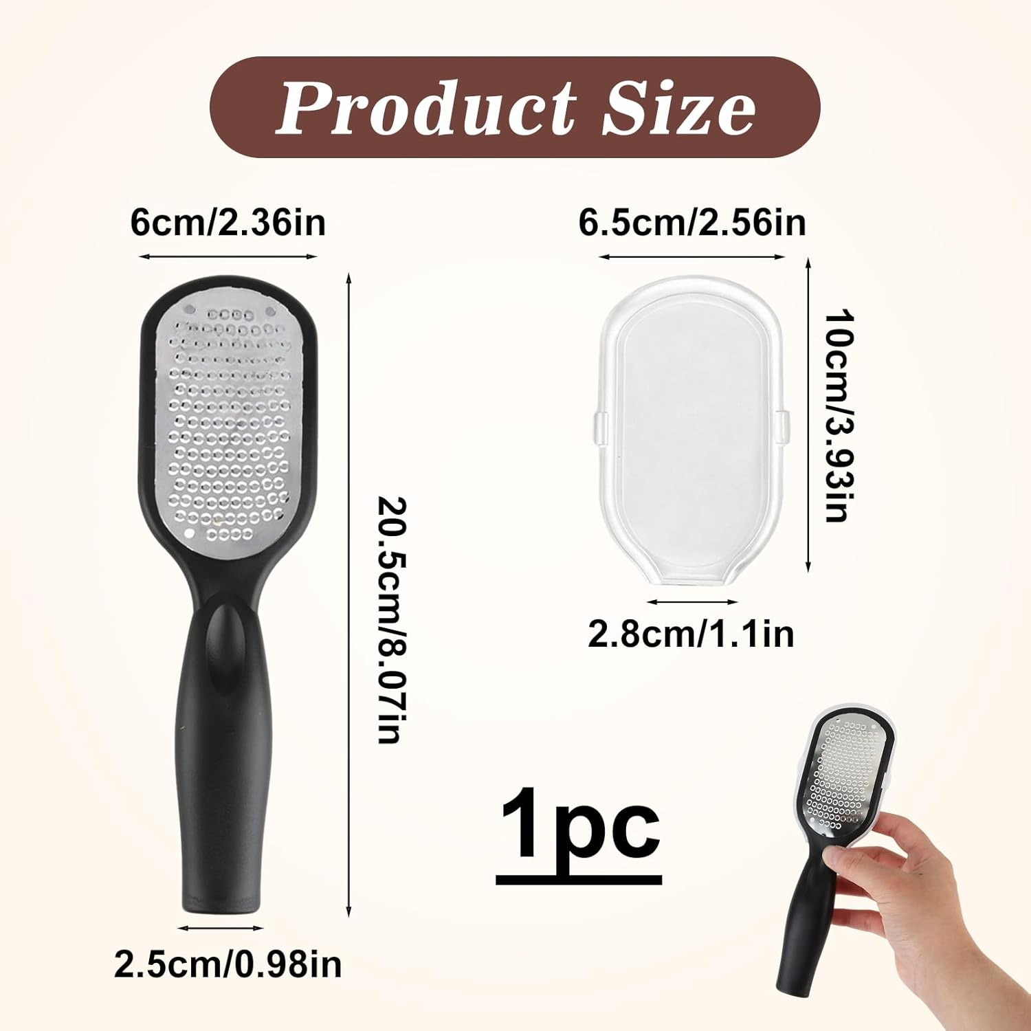 Stainless Steel Foot File and Callus Remover - Comes with Storage Box for Hard Skin Removal on Cracked Heels, Wet & Dry Pedicure Use - Black image number 1