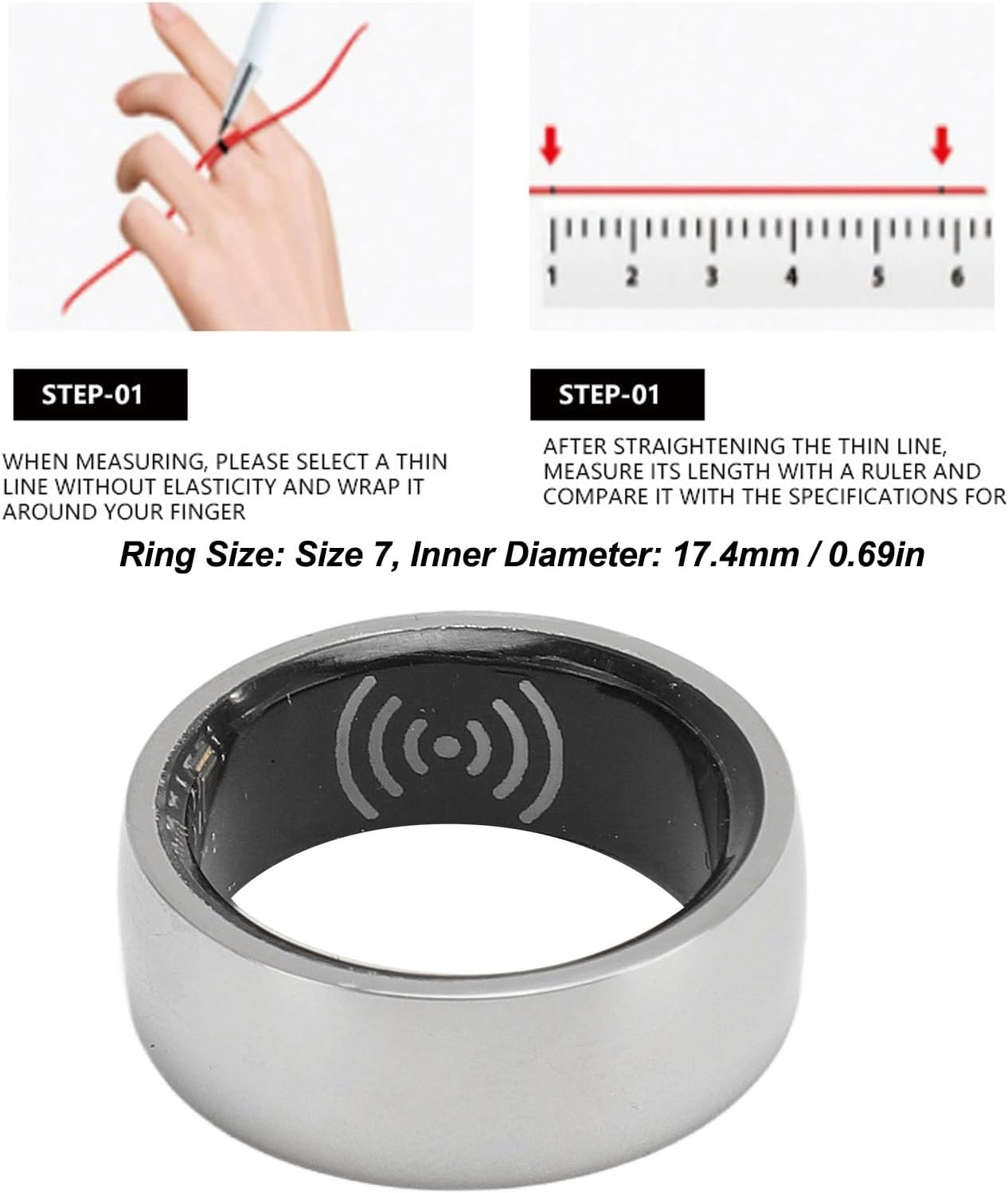 Smart Fitness Tracker Ring with Charger, IP68 Waterproof Heart Monitoring Fitness Ring Pedometer for Sleep Body Temp Heart and Various Health Data, APP for Android Ios (10 Size) image number 5