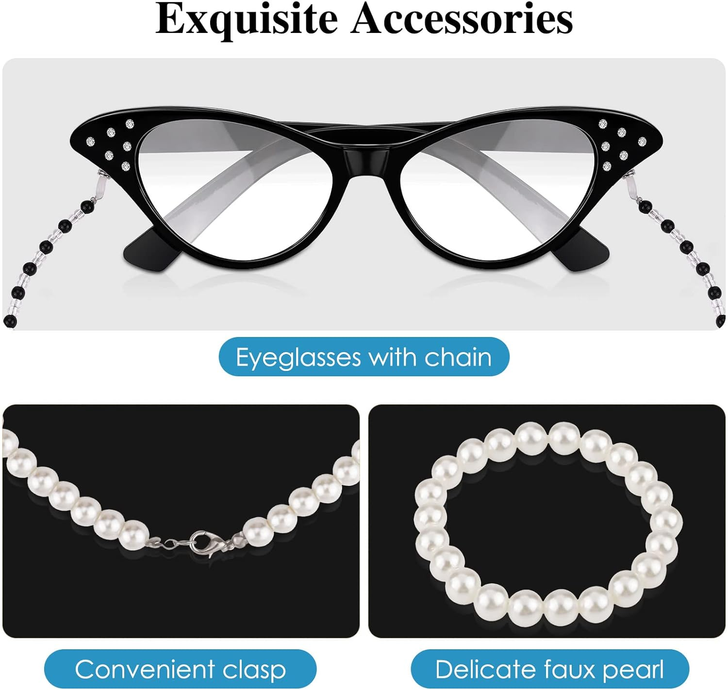 ADXCO 6 Pieces 100 Days of School Old Lady Wig Party Costume Cosplay Set Cane Curling Irons Cat Eye Glasses Necklace Bracelet Light Gray image number 5