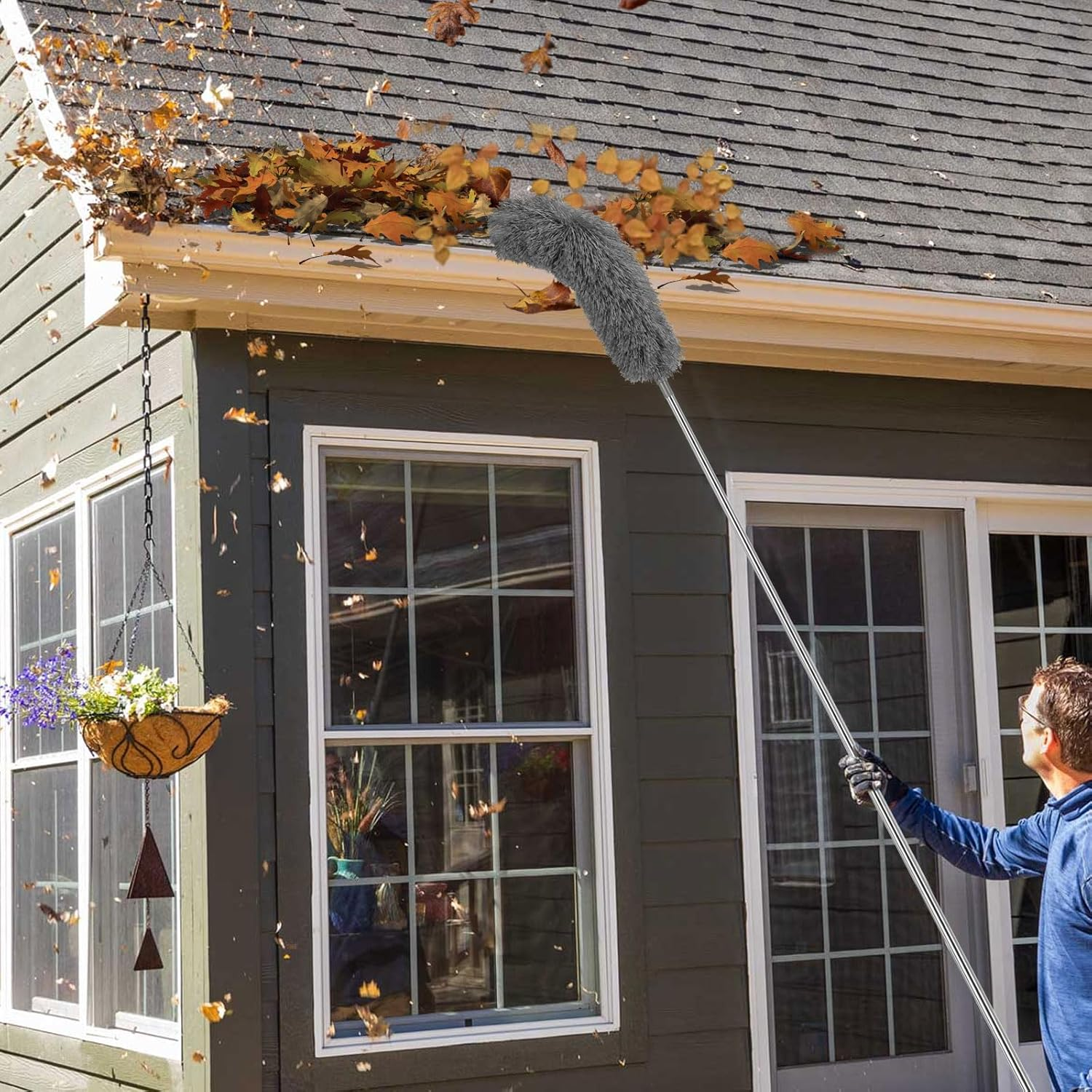 Ruaizel 8.2Ft Gutter Cleaning Tool from Ground, Adjustable Length Roof Gutter Cleaner Tools with Telescopic Pole, Telescopic Gutter Brush for Villas Townhouses Garden Leaves Ditch (Grey) - Grey image number 3