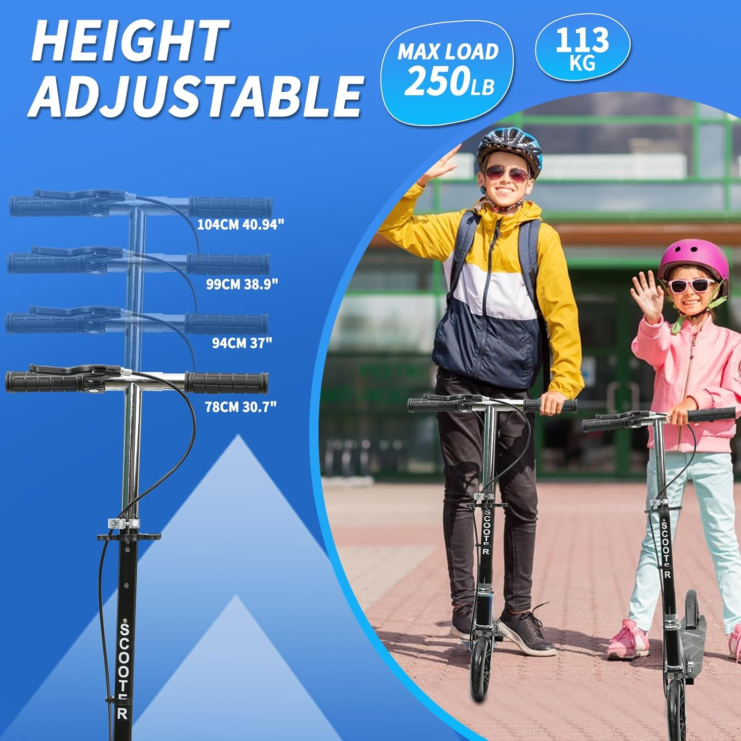 Joywoof Foldable Scooter for Kids Ages 8+ Height Adjustable with 8" Big Wheels, Portable Scooters for Adult Teenagers Kids Riders up to 250 Lbs Black image number 4