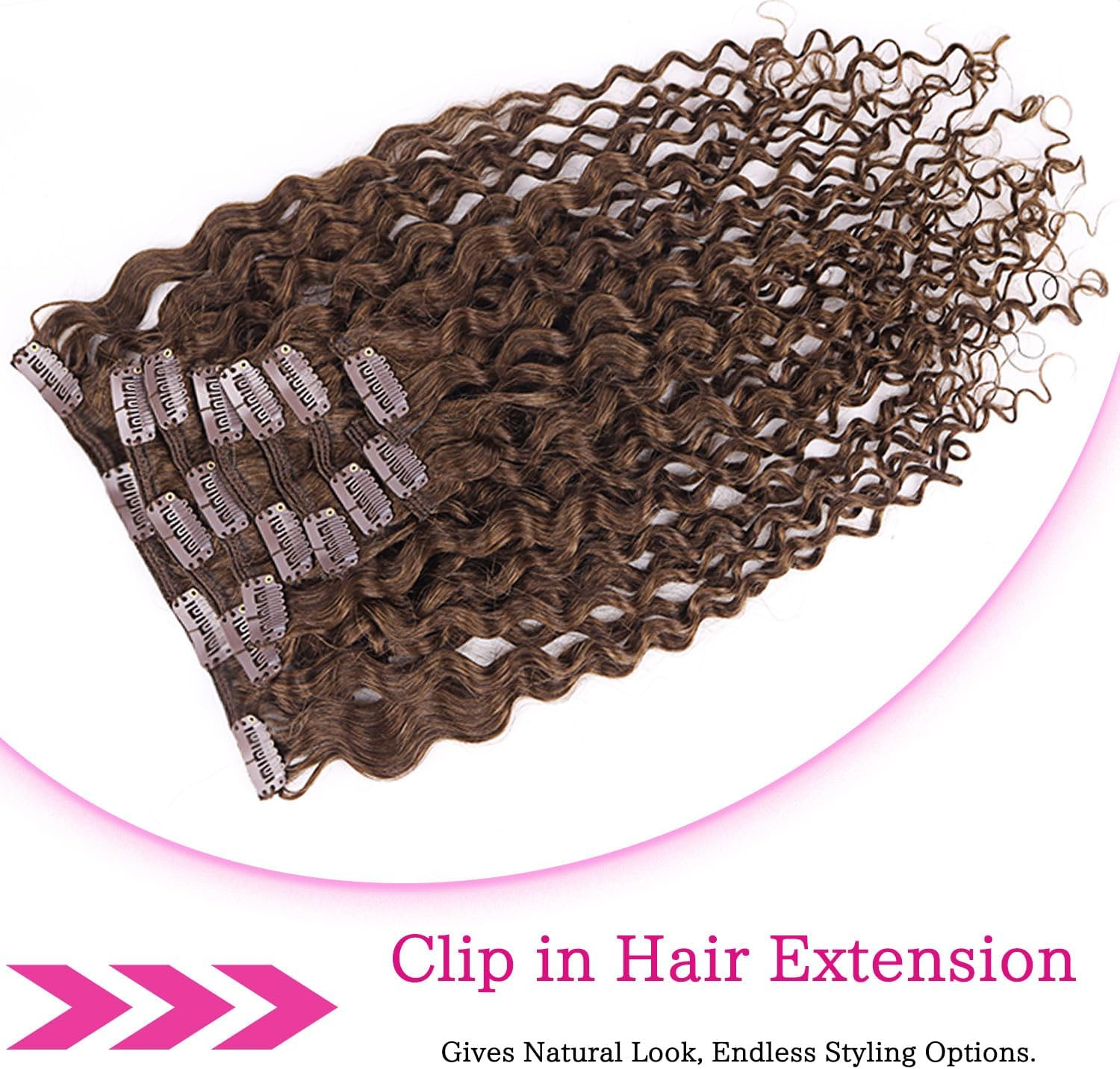 Fulang Hair Kinky Curly Clip-In Hair Extensions Real Hair 45 Cm 8 Pieces 120 G Dark Brown Hair Pieces Real Hair Extensions Clip-In Hair Extensions for Women image number 5