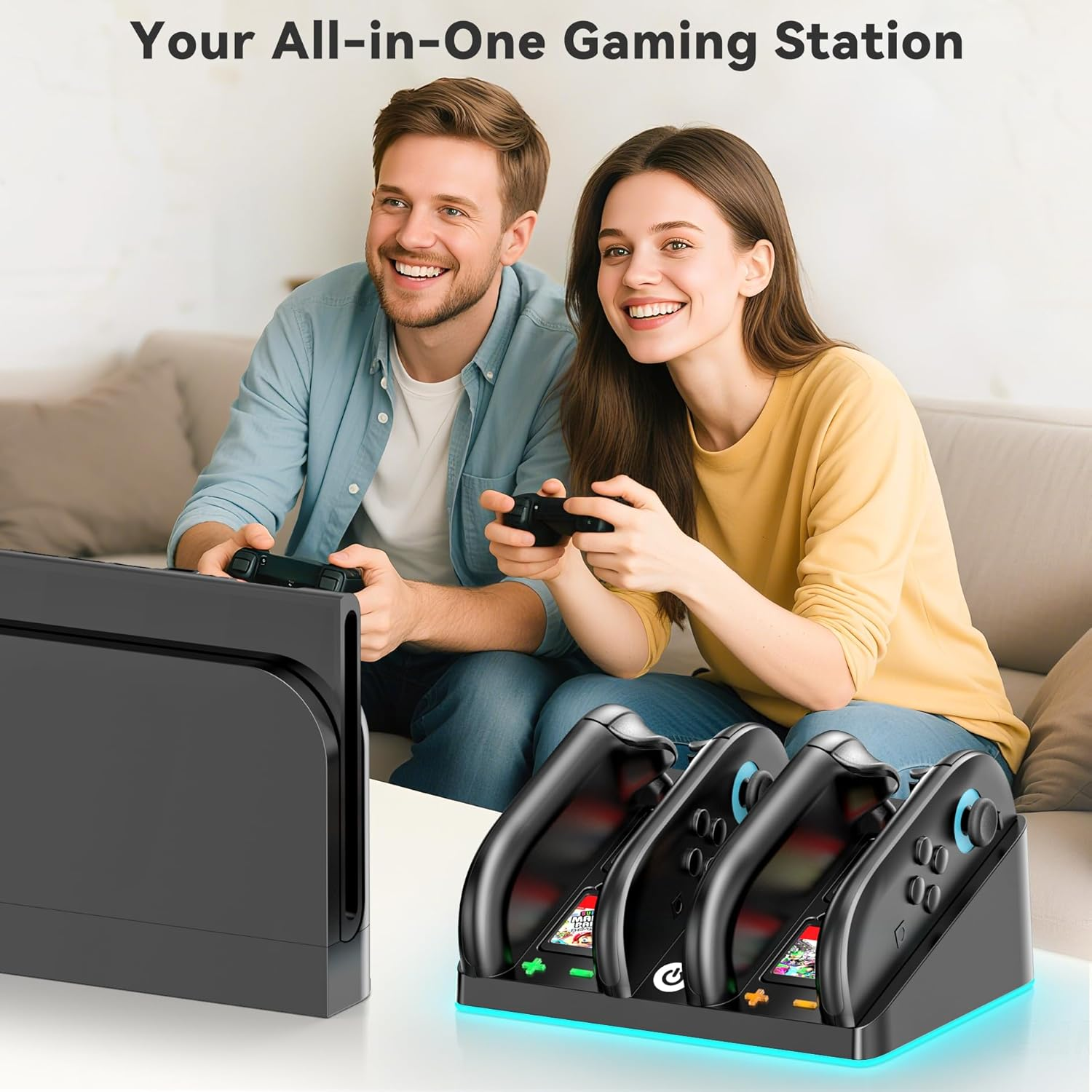 Gersker Switch 2 Controller Charger Dock, RGB Joy Cons Charger with Touch Control Compatible with Nintendo Switch 2, Fast Charging Station for 4 Joy-Cons, 4 in 1 Switch 2 Accessories with USB-C Cable