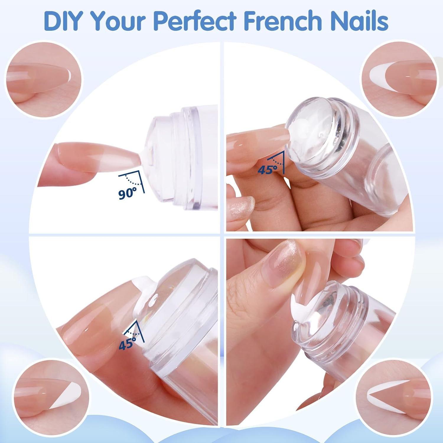 French Nail Stamper, Nail Stamper Kit - 2Pcs Nail Art Stamper, Nail Scraper, 2Pcs Nail Stamping Plate, 4Pcs Replaceable Silicone Jelly Heads for Gel Manicure Home Salon Nail Art DIY