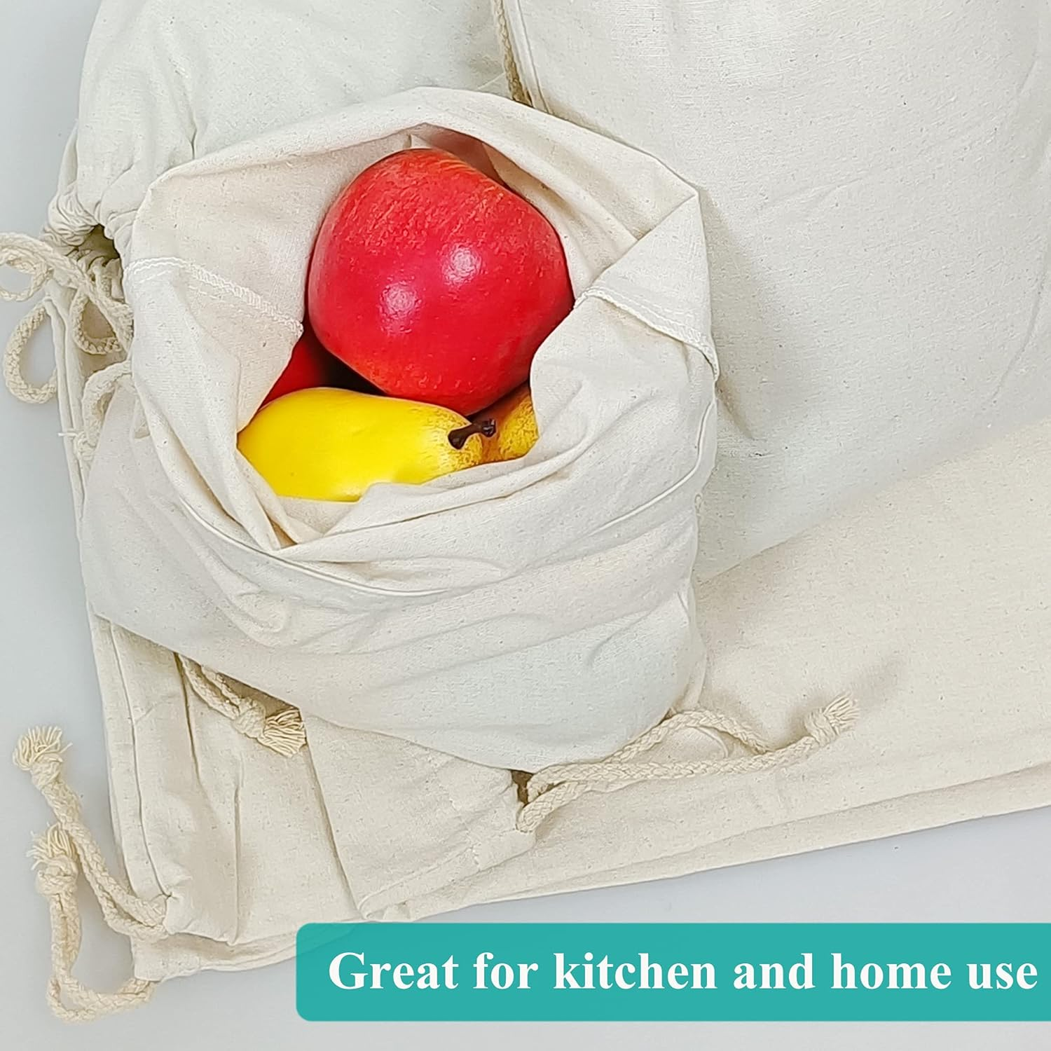 Drawstring 100% Cotton Muslin Bags Reusable Storage Bag for Shopping Home Kitchen Food Grocery Vegetable Storage Etc. (6 PCS 10"X14"/25X35Cm) image number 4