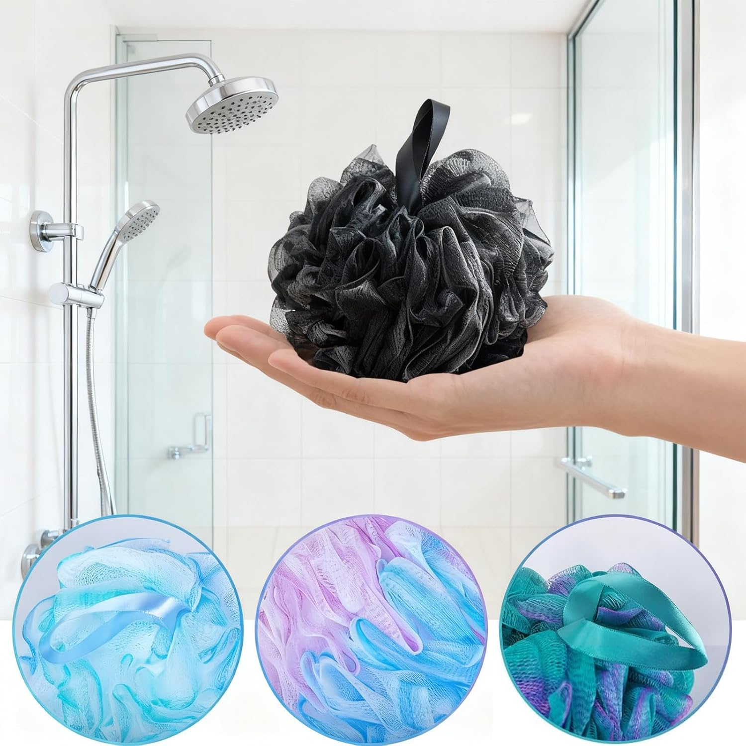 Shower Puff, Exfoliating, Soft Texture+Bathroom Bodbath Sponges for Shower, Daily Cleansing+Women, Men, Daily Users, Skincare Enthusiasts+Gentle on Skin, Durable, Lathers Well(10Pcs Set) image number 1