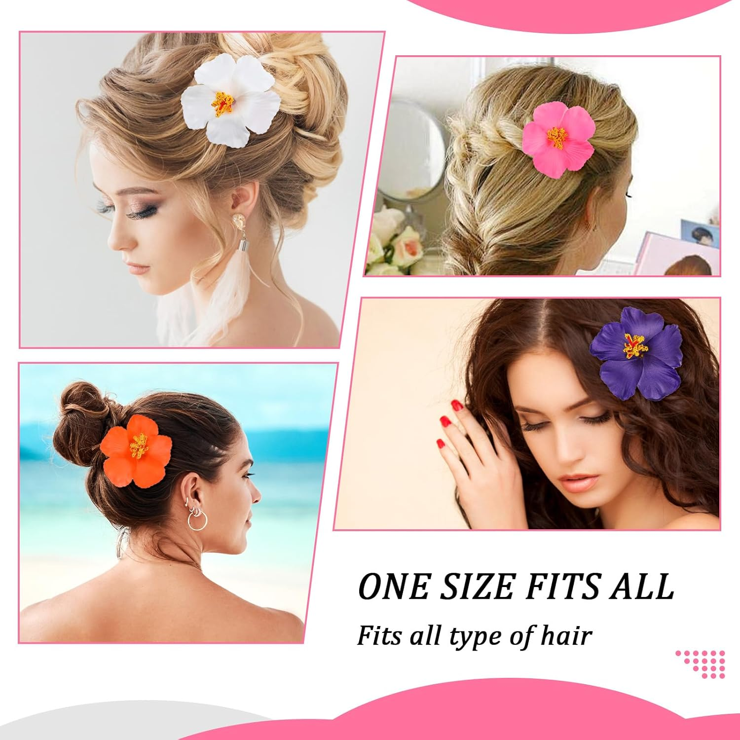 Elevatetech 8Pcs Hawaiian Flower Hair Clips for Women Plumeria Hair Clips Hibiscus Hair Clips Rose Hair Barrettes Hair Accessories for Vacation Beach Party, Boho Clips for Beach Party image number 4