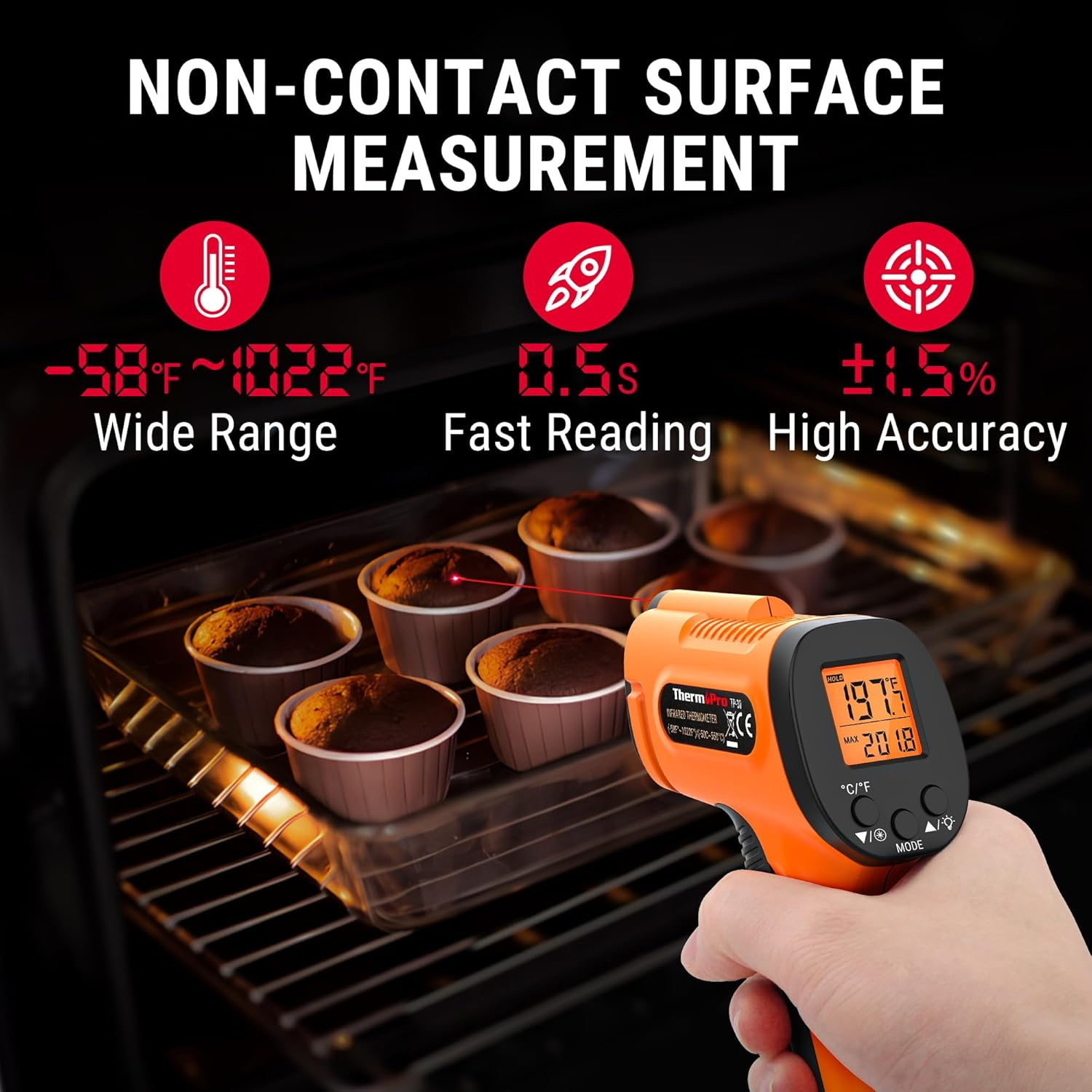 Thermopro Temperature Gun, Infrared Thermometer Gun with Laser Pointer, Meat Thermometer Digital with Super Long Probe, Food Thermometer for Cooking, Laser Thermometer Gun -58℉-1022℉ Not for Human image number 3