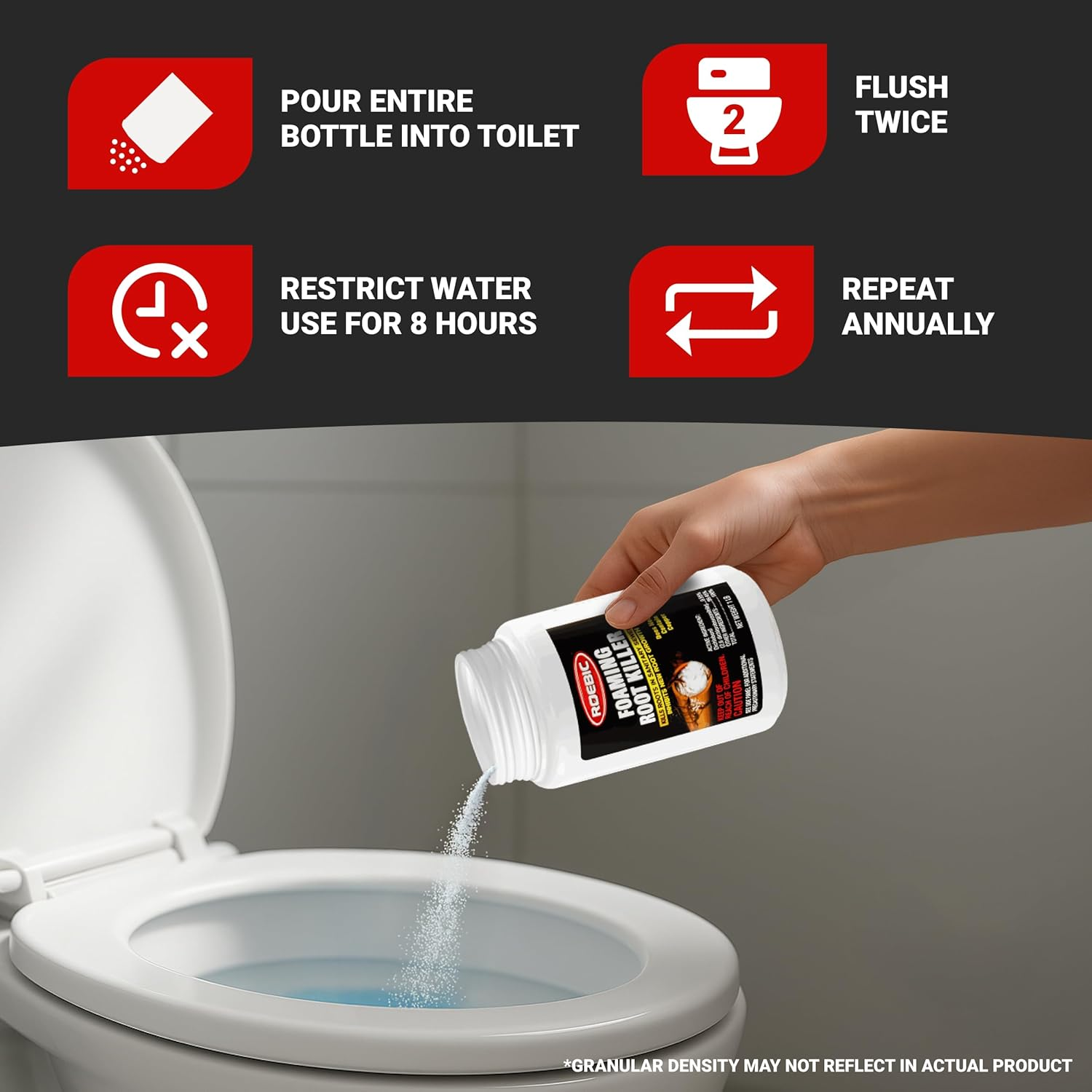 Roebic FRK-1LB Foaming Root Killer: Clear Pipes, Stop New Growth, Safe for All Plumbing - 1Lb, White, Granules image number 1