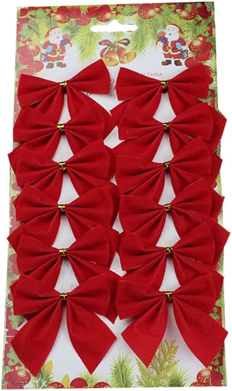 12 Pieces Christmas Ribbon Bows Ornaments Xmas Tree Bowknot Velvet Ribbon Bows Christmas Bows for Tree Decorations Presents Wrapping Craft Supplies, Red + Gold