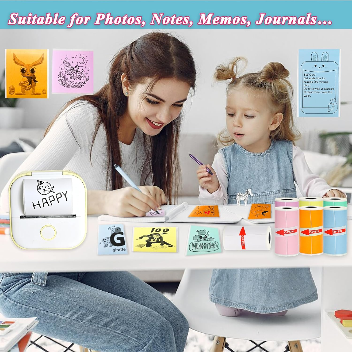 7 Rolls Mini Printer Sticker Paper 53X28Mm for Phomemo T02/M02/M02S/PRO Mini Printers, 3.75M Mini Colorful Self-Adhesive Thermal Sticker Paper for Study Notes, Journals, Photos image number 6