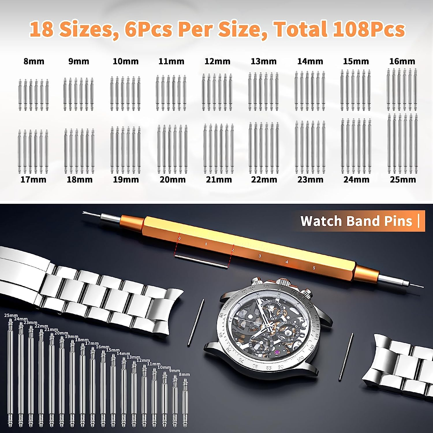 Watch Repair Tool Kit, Watch Band Link Tool Set Watch Case Opener Spring Bar with Carrying Bag, Replace Watch Battery Helper Multi Functional Tools with User Manual for Beginner image number 5