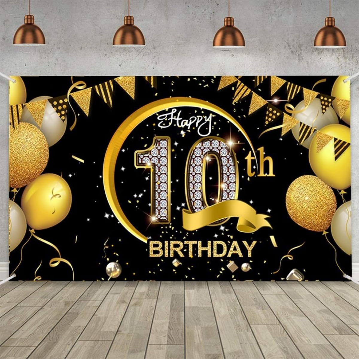 Costume Bay Black Gold Happy Birthday Backdrop Banner 180 * 110 Cm Large Background Cloth Photo Party Large Decoration Sign for Birthday Party (Black - 80Th, ONE)