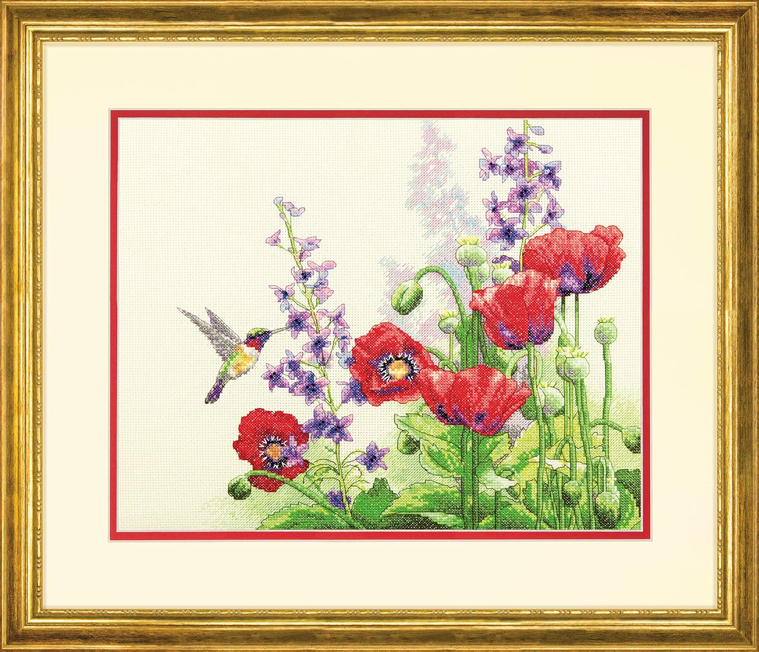 Dimensions Hummingbird and Poppies Cross Stitch Kit, 35 Cm X 28 Cm