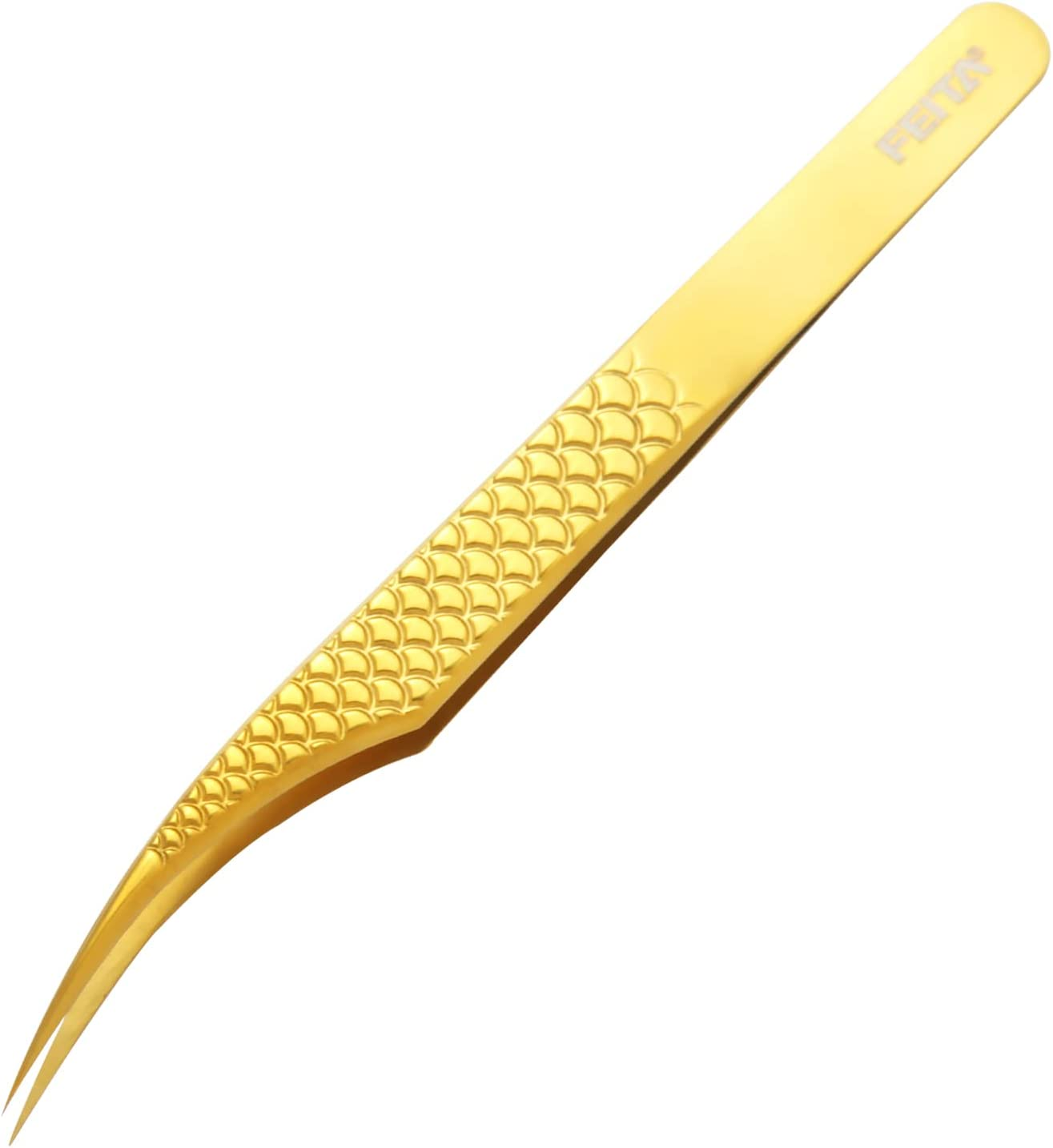 FEITA Diamond Grip Eyelash Extensions Tweezer Lash Precision Tweezers, Japanese Steel Dolphin-Shaped Tip, False Lashes Application Tools, Gold 1Pc image number 6