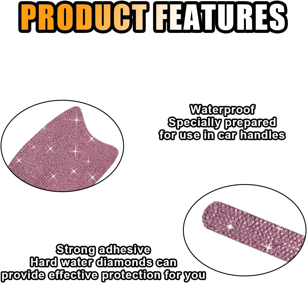 10PCS Bling Car Door Handle Anti-Scratch Sticker, Bling Car Door Handle Sticker, Universal Car Doors Handles Protective Cover, Shiny Rhinestone Auto Decor Accessories for Women (Pink) - Black image number 2