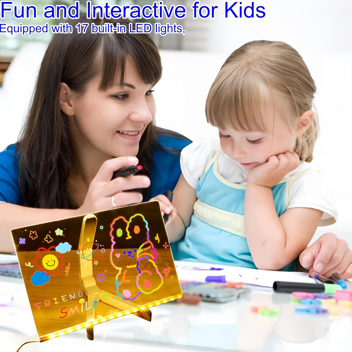 Febohao Led Acrylic Board Light up Drawing Board Noteboard with Colors Dry Erase Board with 7 Pens (11.8 X7.9 In) image number 4