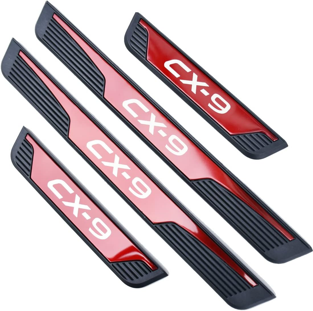 FEOYDS Stainless Door Sill Protector Kick Plate Entry Guard Kit for Mazda CX-9 2017-2023 Interior Accessory (Red) image number 4