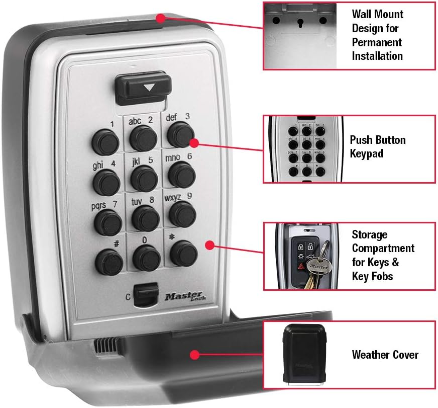 MASTER LOCK Key Safe [Wall Mounted] [Push-Button Combination] [Weatherproof - Outdoor] - 5423EURD - Key Lock Box