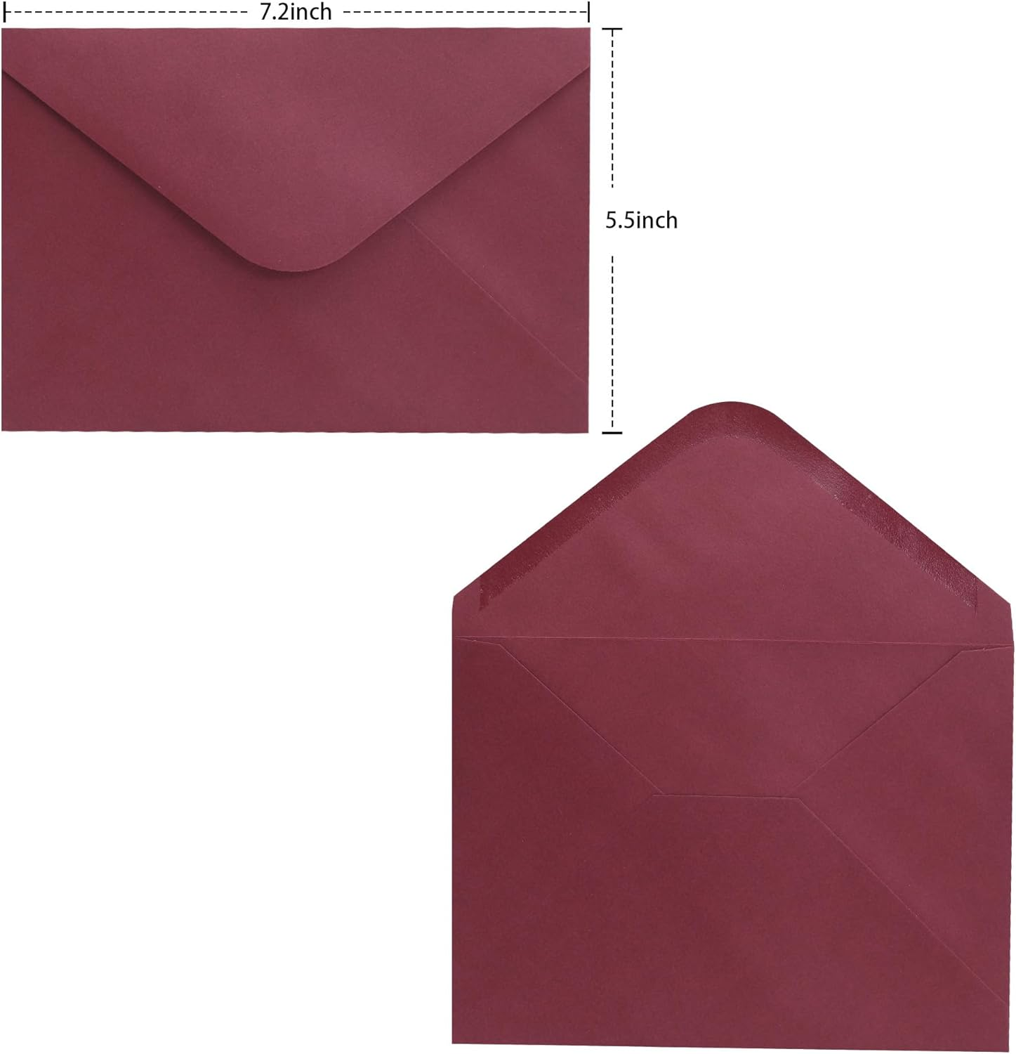 Burgundy A7 V-Flap Envelopes 5 X 7 Inch, 50 Pack, 120Gsm Paper for Christmas Cards, Valentines, Invitations, Wedding, Personalized Gifts, Postcards image number 6