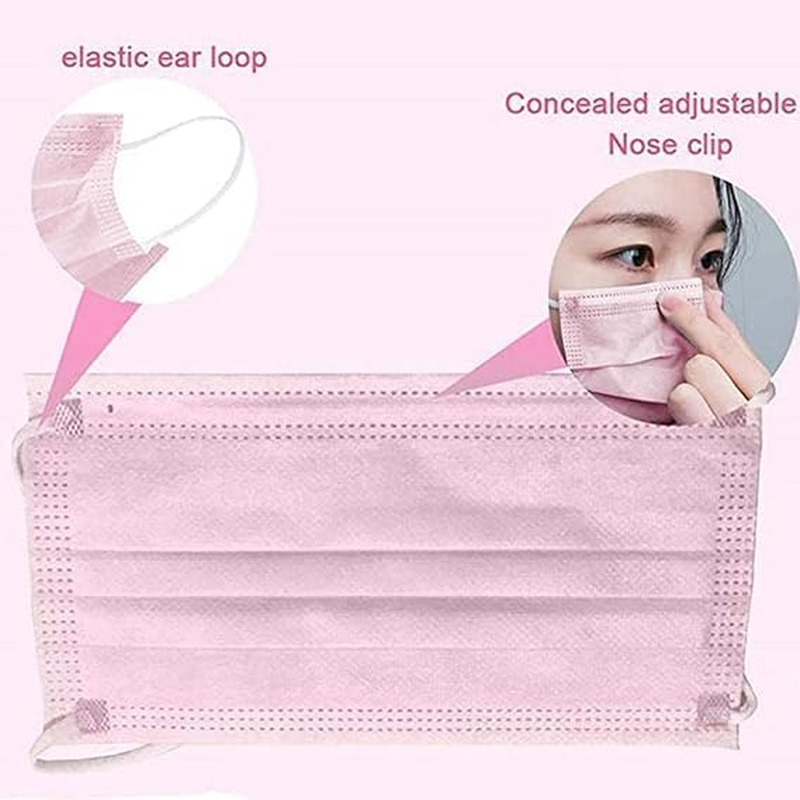 Disposable Face Masks, 3-Ply Protection, Pack of 50, Pink image number 2