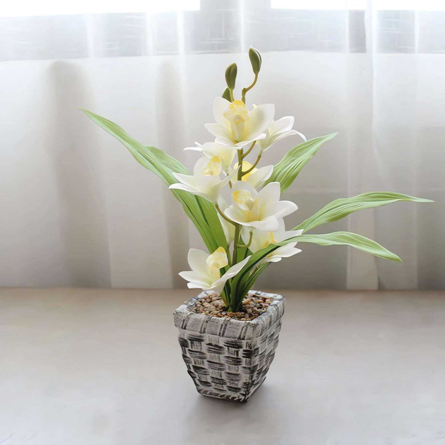 Artificial Flowers with Vase, Artificial Flowers in Vase, Fake Flowers Home Flower Arrangement, Balcony, Hallway, Garden, Bedroom, Living Room, Dining Table Decoration Flower A160 (H White)